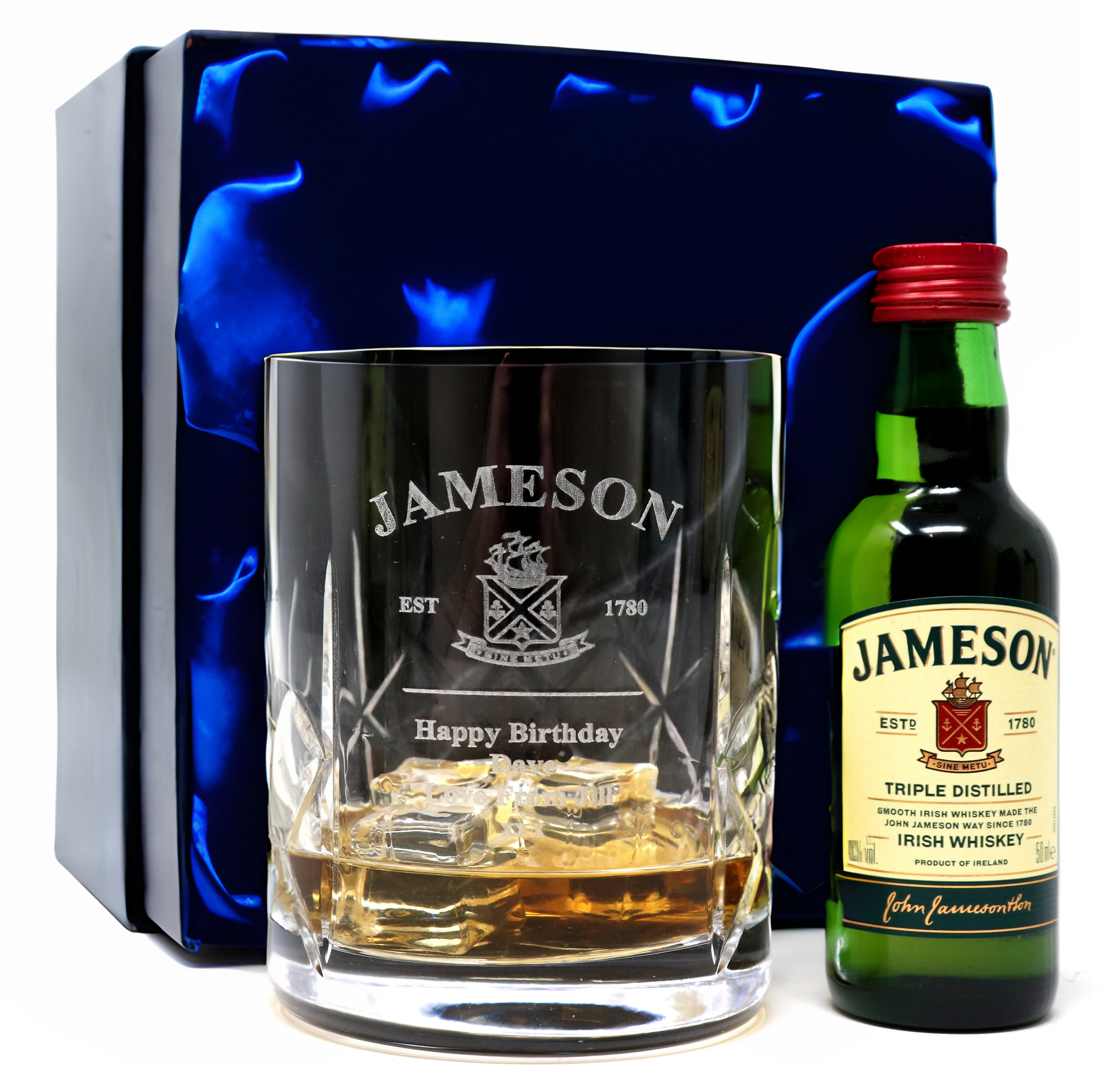 Personalised Crystal Glass Tumbler & Miniature - Jameson Label Design - Image 3