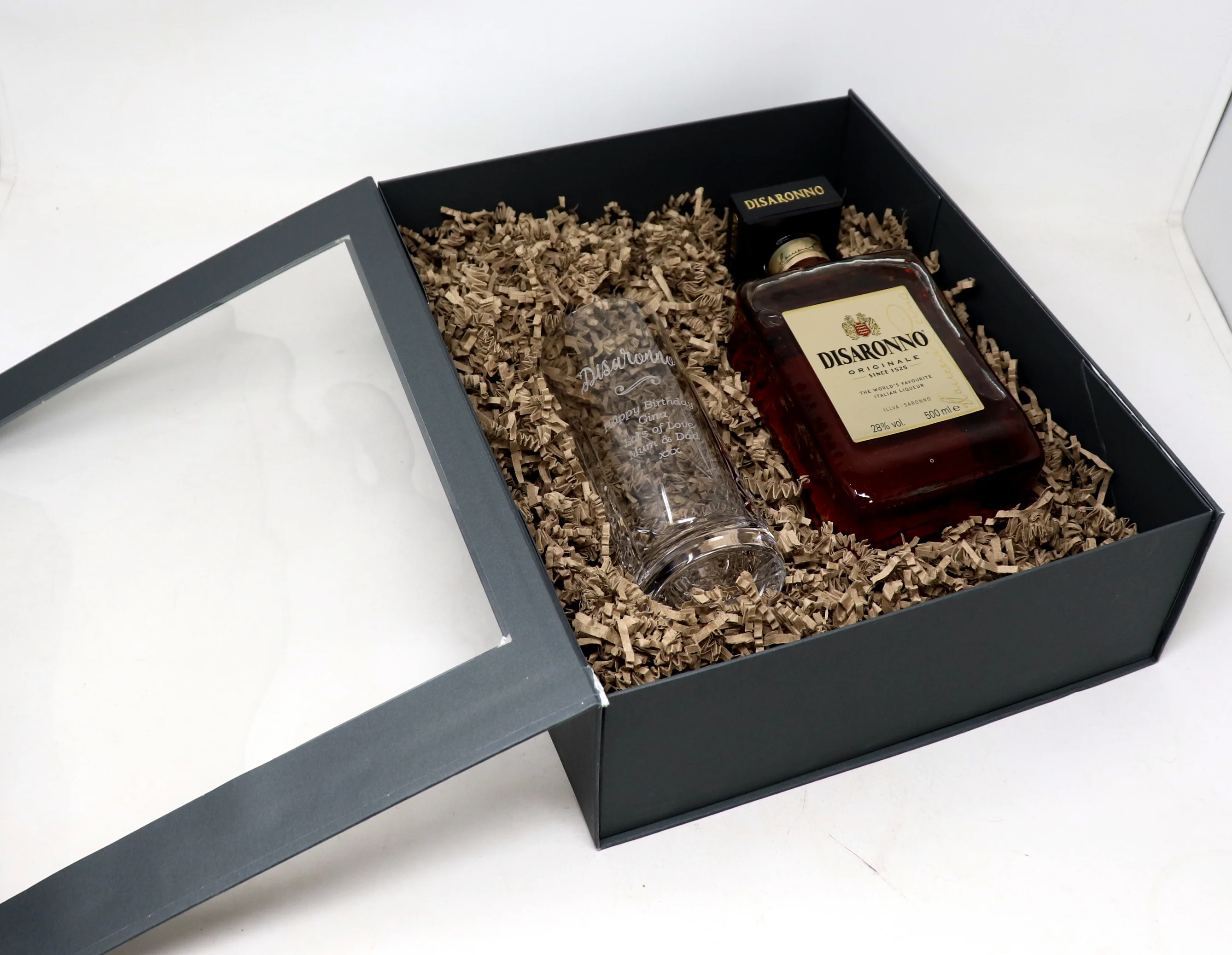 Personalised Crystal Highball Glass & Amaretto - Disaronno Design - Image 3