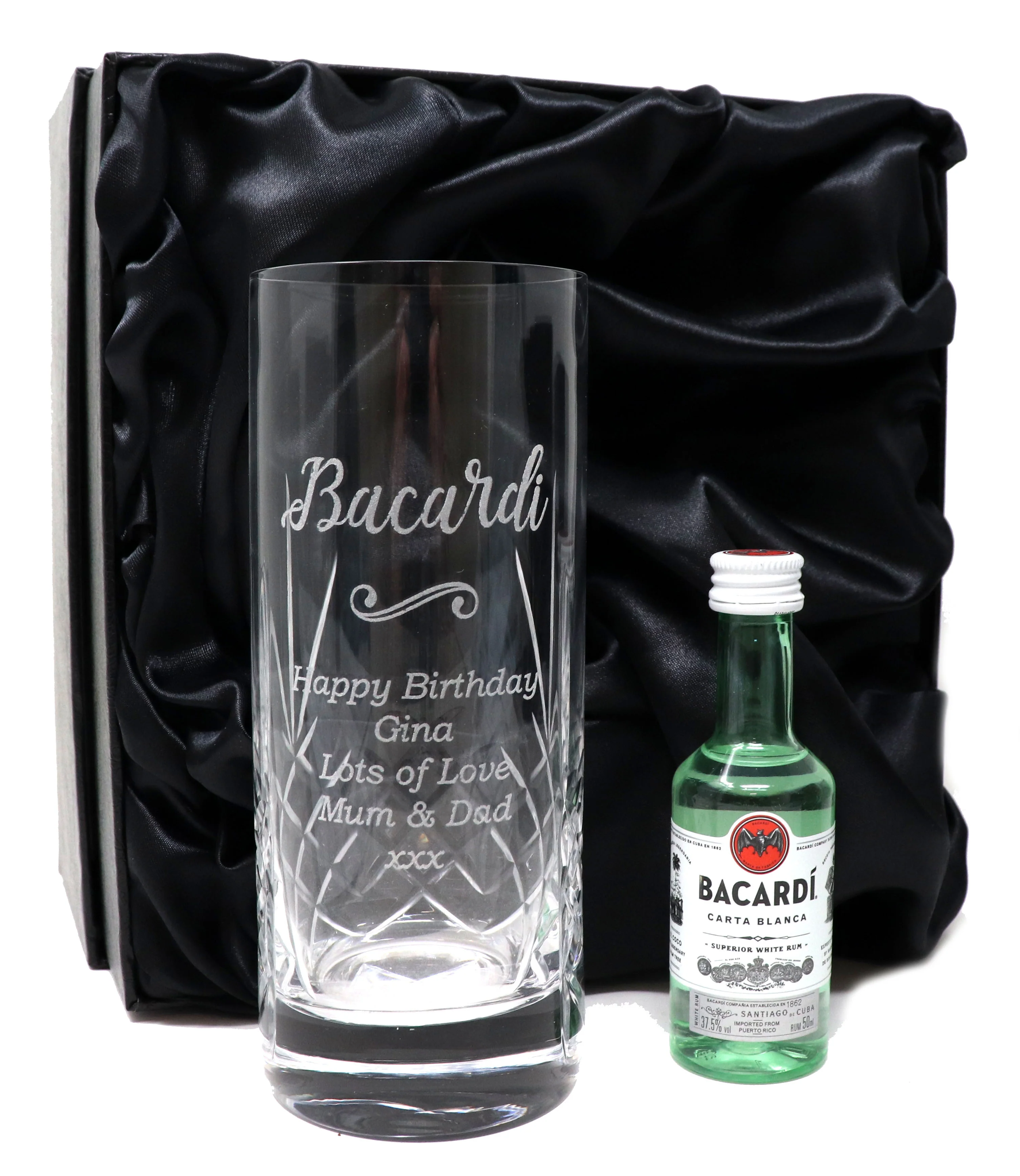 Personalised Crystal Highball Glass & Miniature - Bacardi Design - Image 3