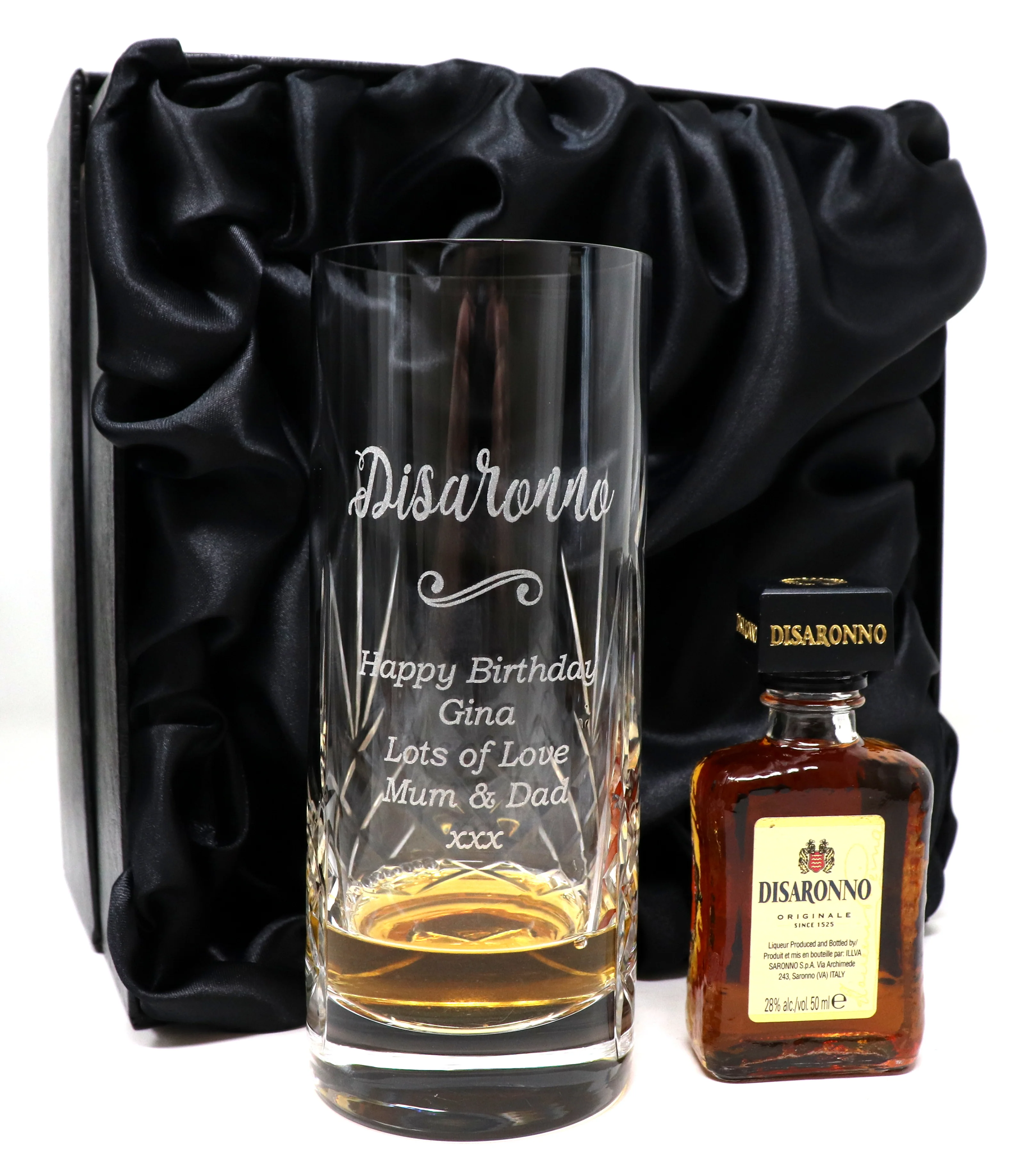 Personalised Crystal Highball Glass & Miniature - Disaronno Design - Image 2
