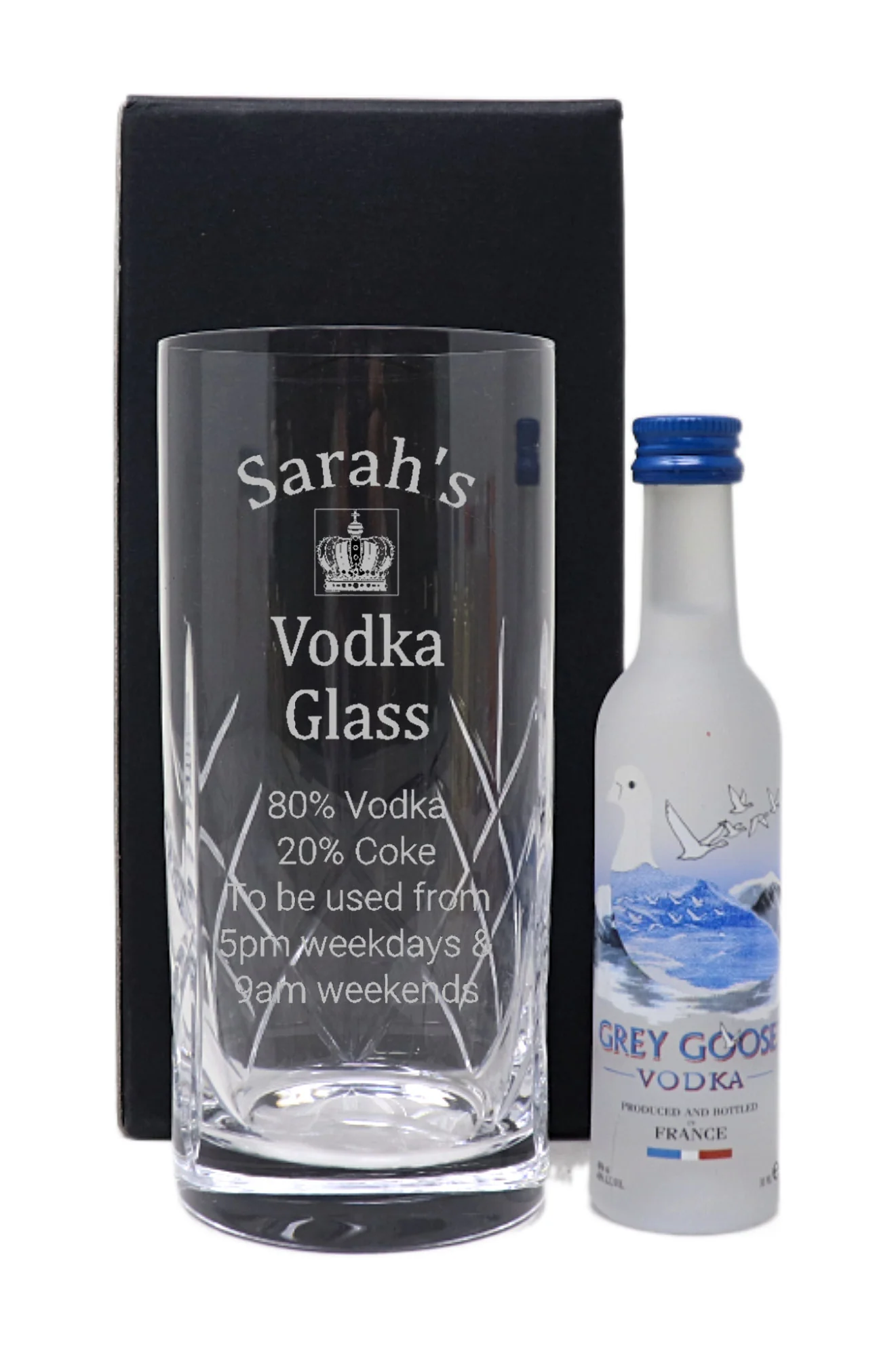 Personalised Crystal Highball Glass & Miniature - Vodka % Design - Image 2