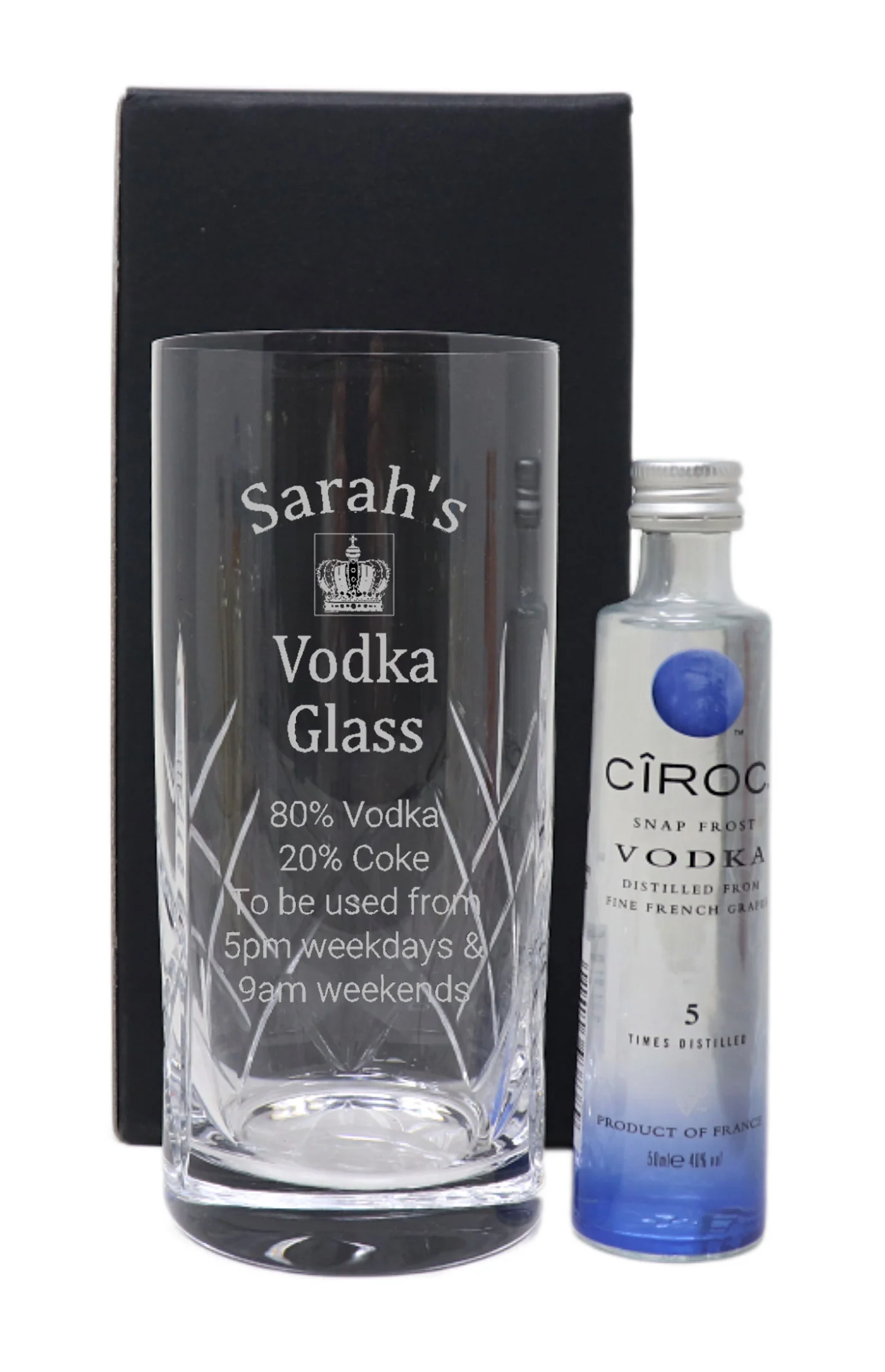 Personalised Crystal Highball Glass & Miniature - Vodka % Design - Image 4