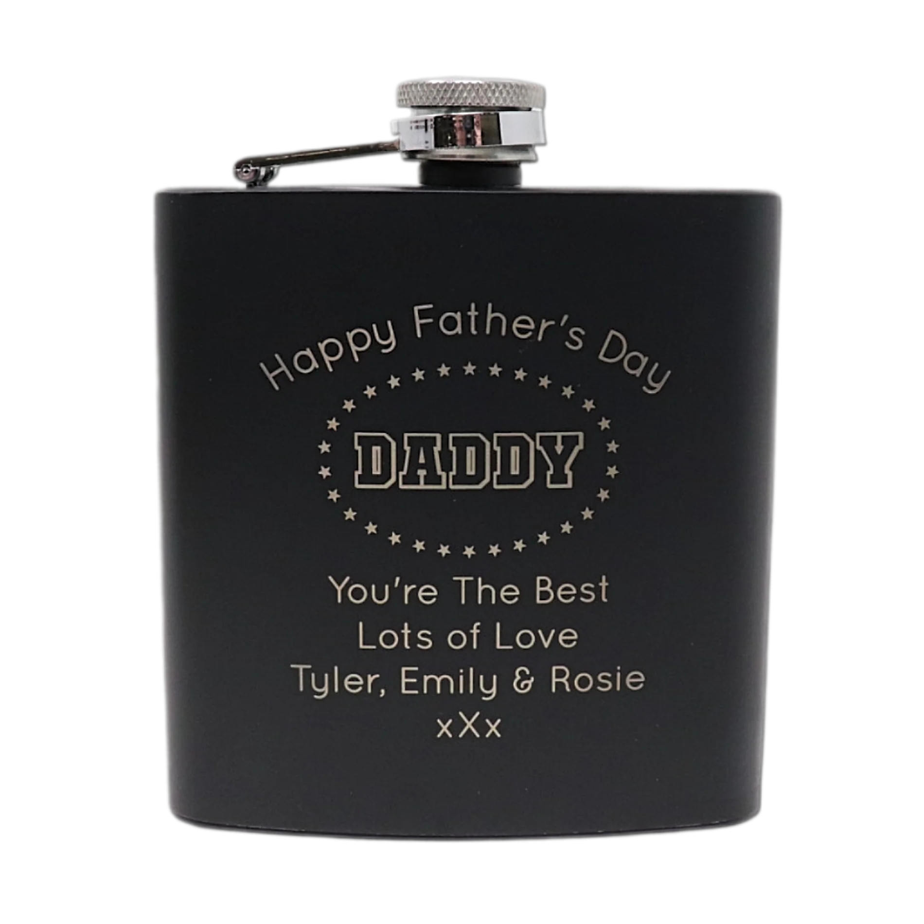 Personalised Black Hip Flask - Father's Day Design