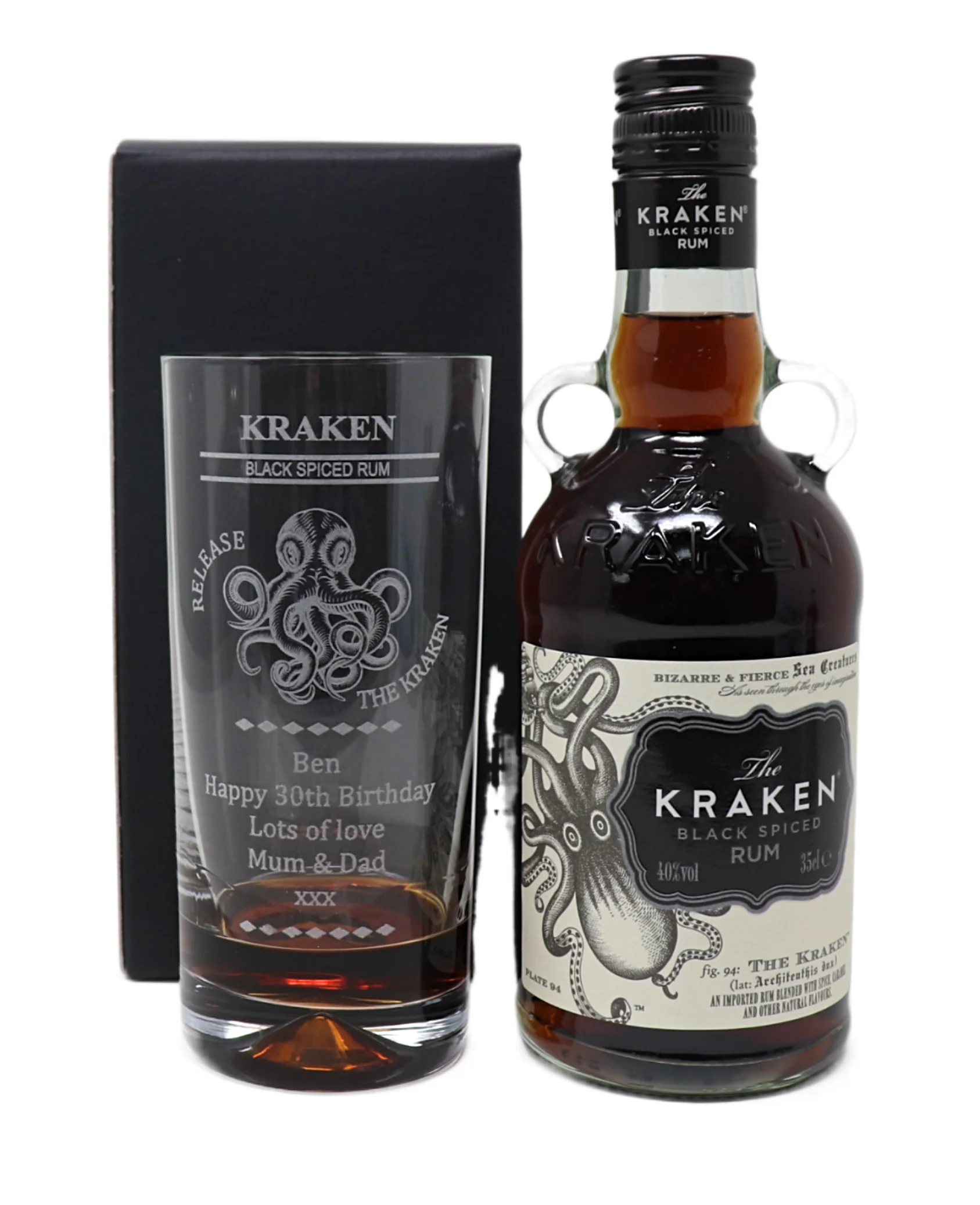 Personalised Kraken Octopus Highball Glass & 35cl Kraken Rum Gift Set