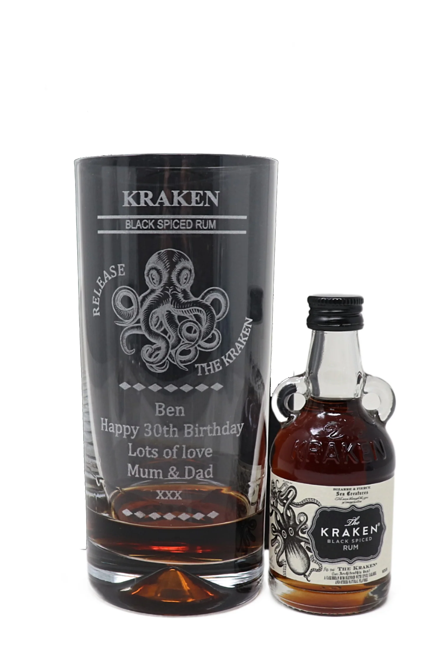 Personalised Kraken Octopus Rum Highball Glass & Miniature Rum Gift Set - Image 5
