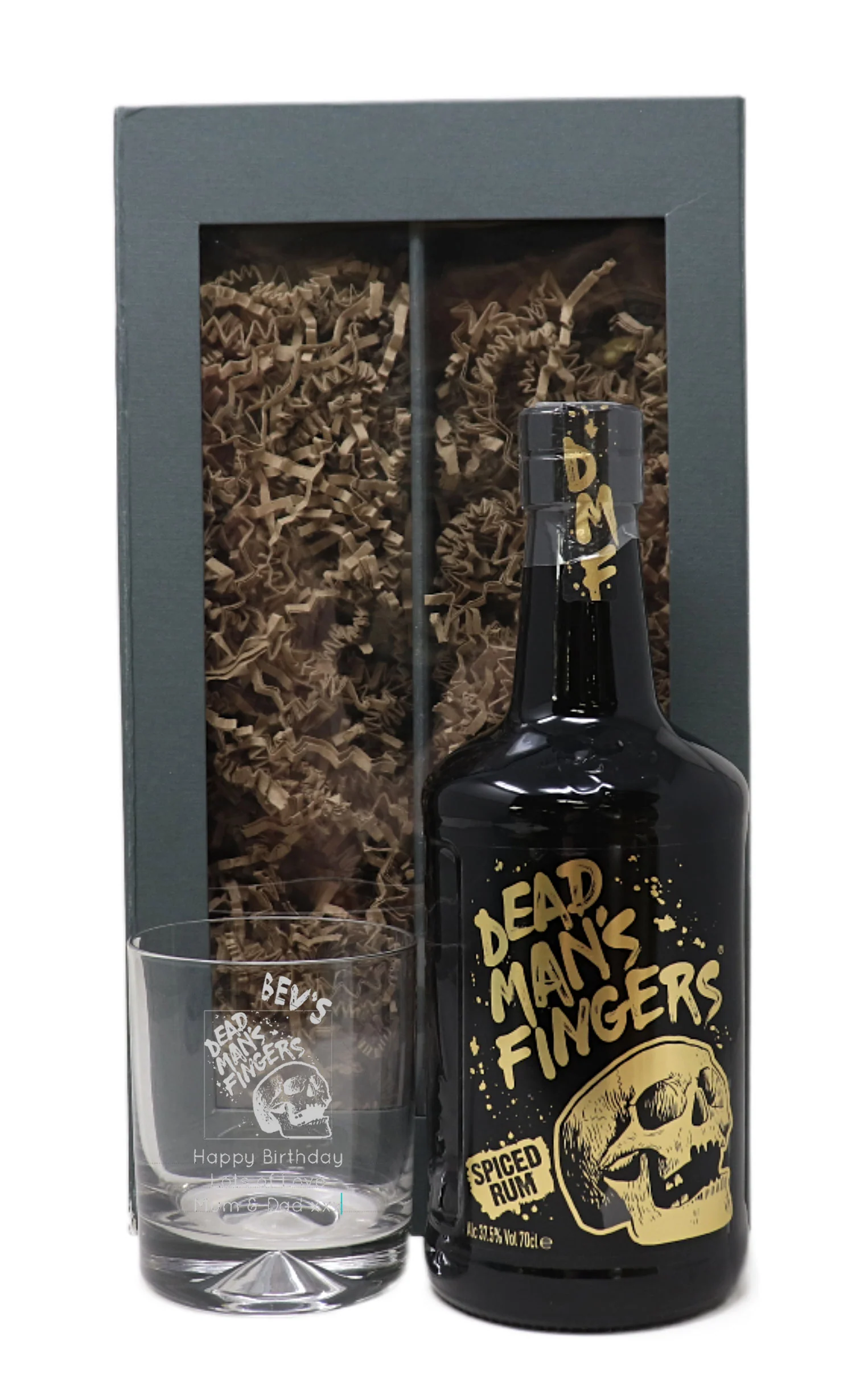 Personalised Glass Tumbler & 70cl Rum - Dead Man's Fingers Design - Image 3