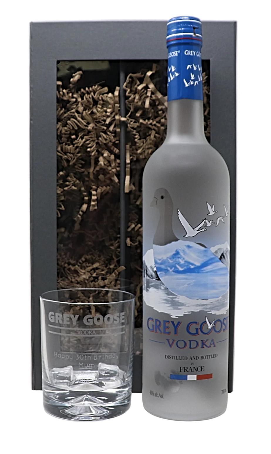 Personalised Glass Tumbler & Bottle of Vodka - Grey Goose Banner Design - Image 3