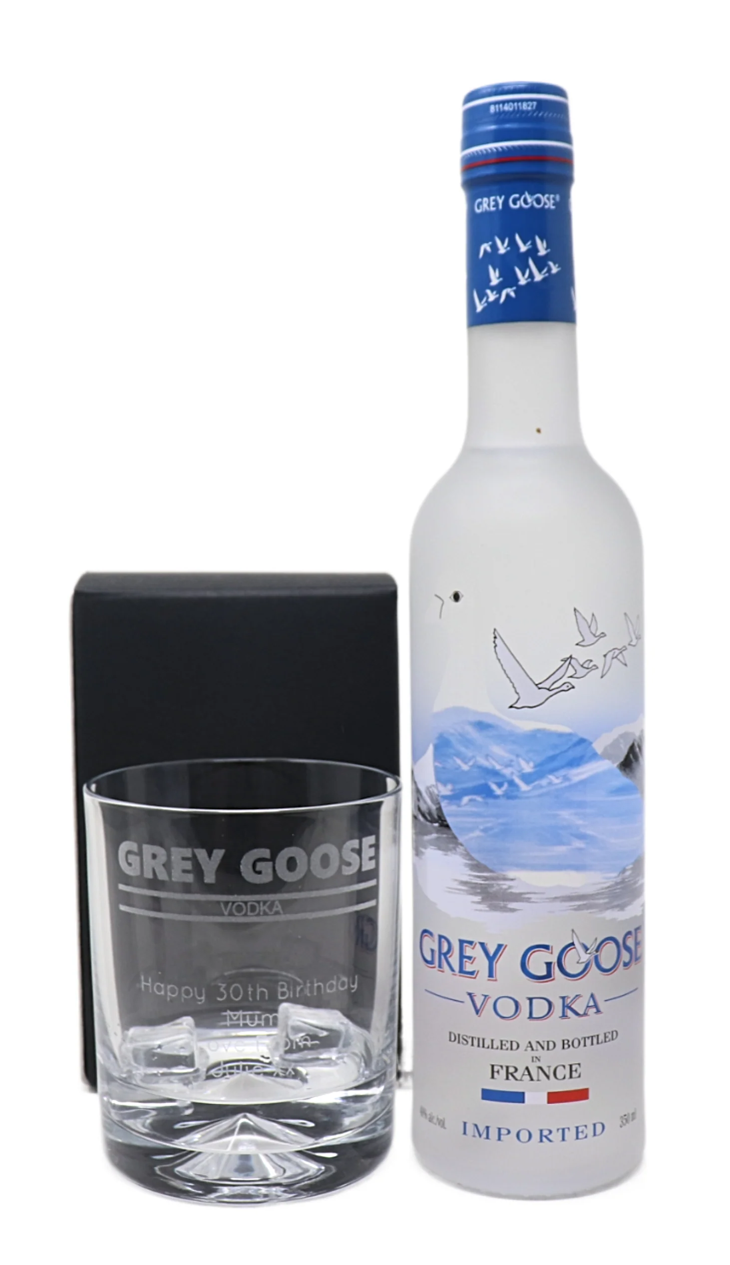 Personalised Glass Tumbler & Bottle of Vodka - Grey Goose Banner Design - Image 7