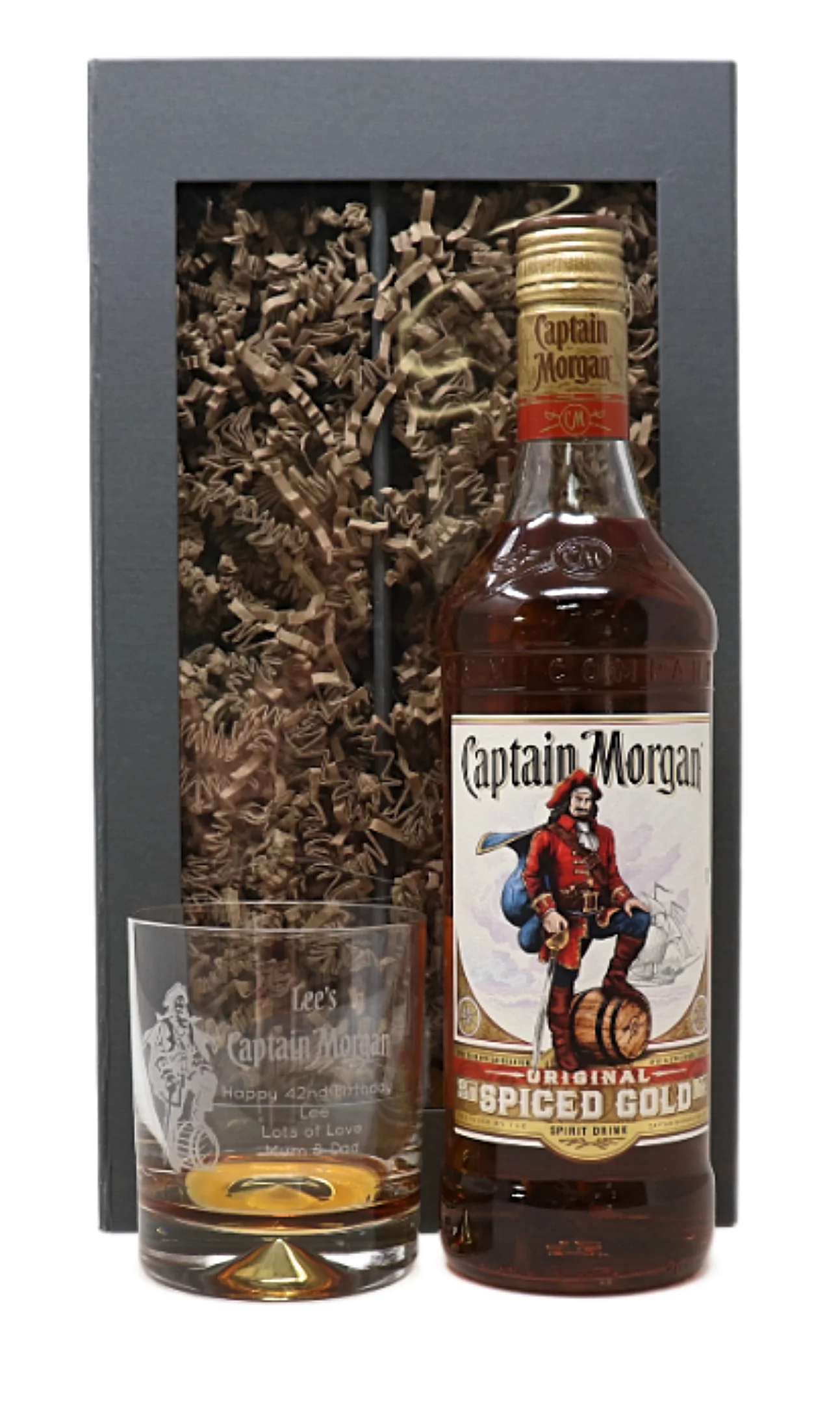 Personalised Glass Tumbler & 70cl Spiced Rum - Captain Morgan Pirate Design - Image 2