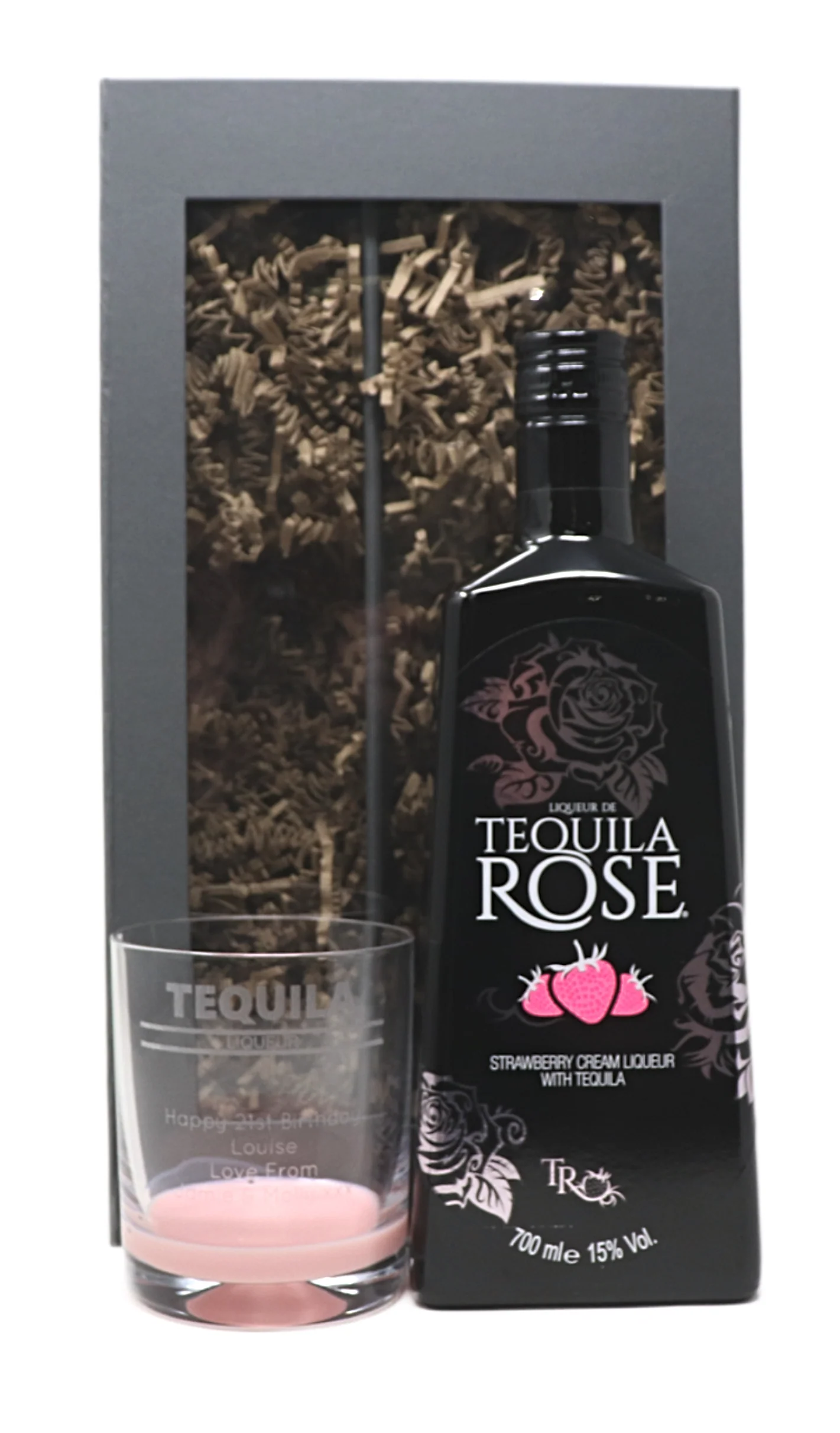 Personalised Glass Tumbler & 70cl Tequila Rose - Banner Design - Image 3