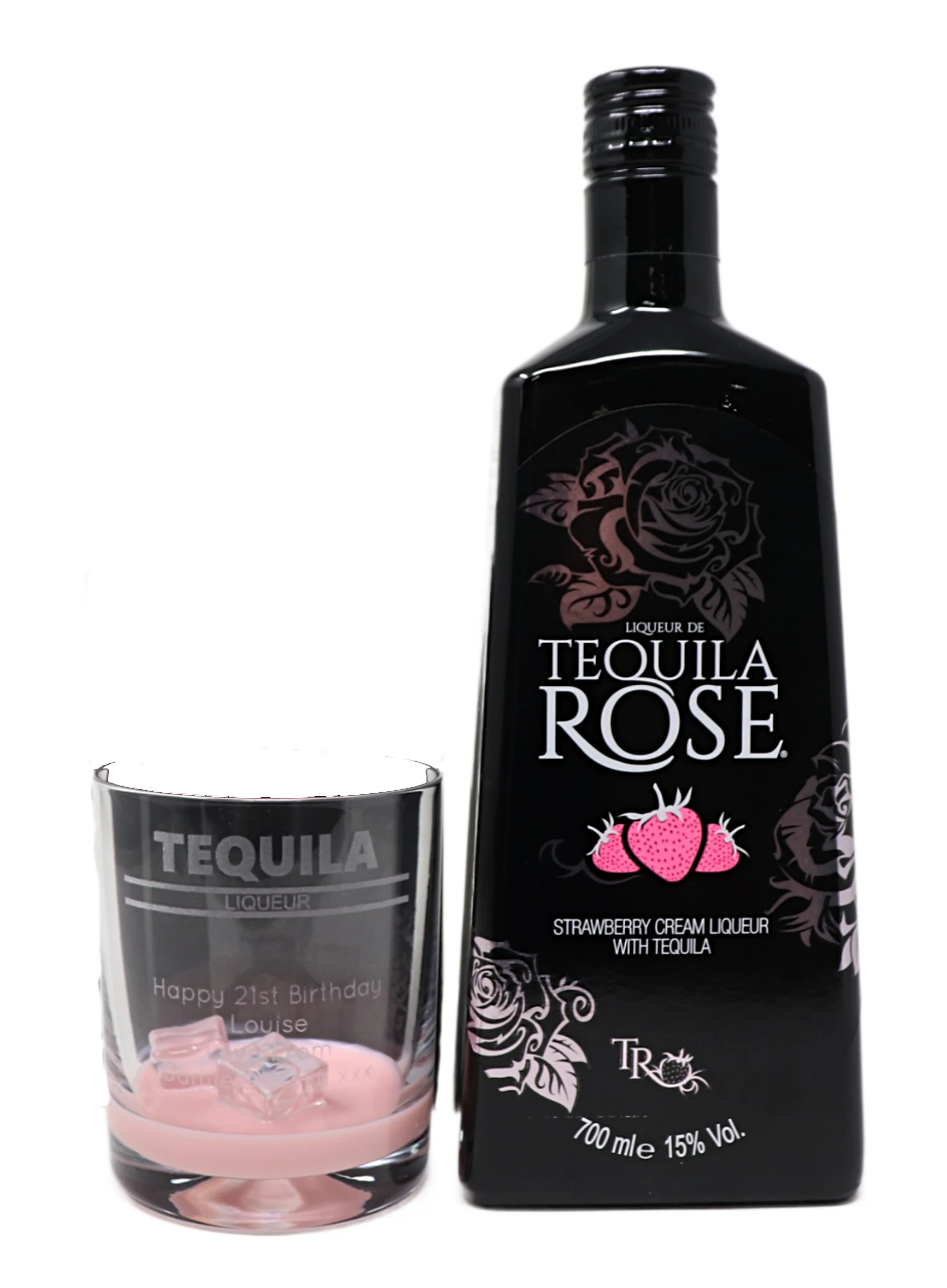 Personalised Glass Tumbler & 70cl Tequila Rose - Banner Design - Image 6