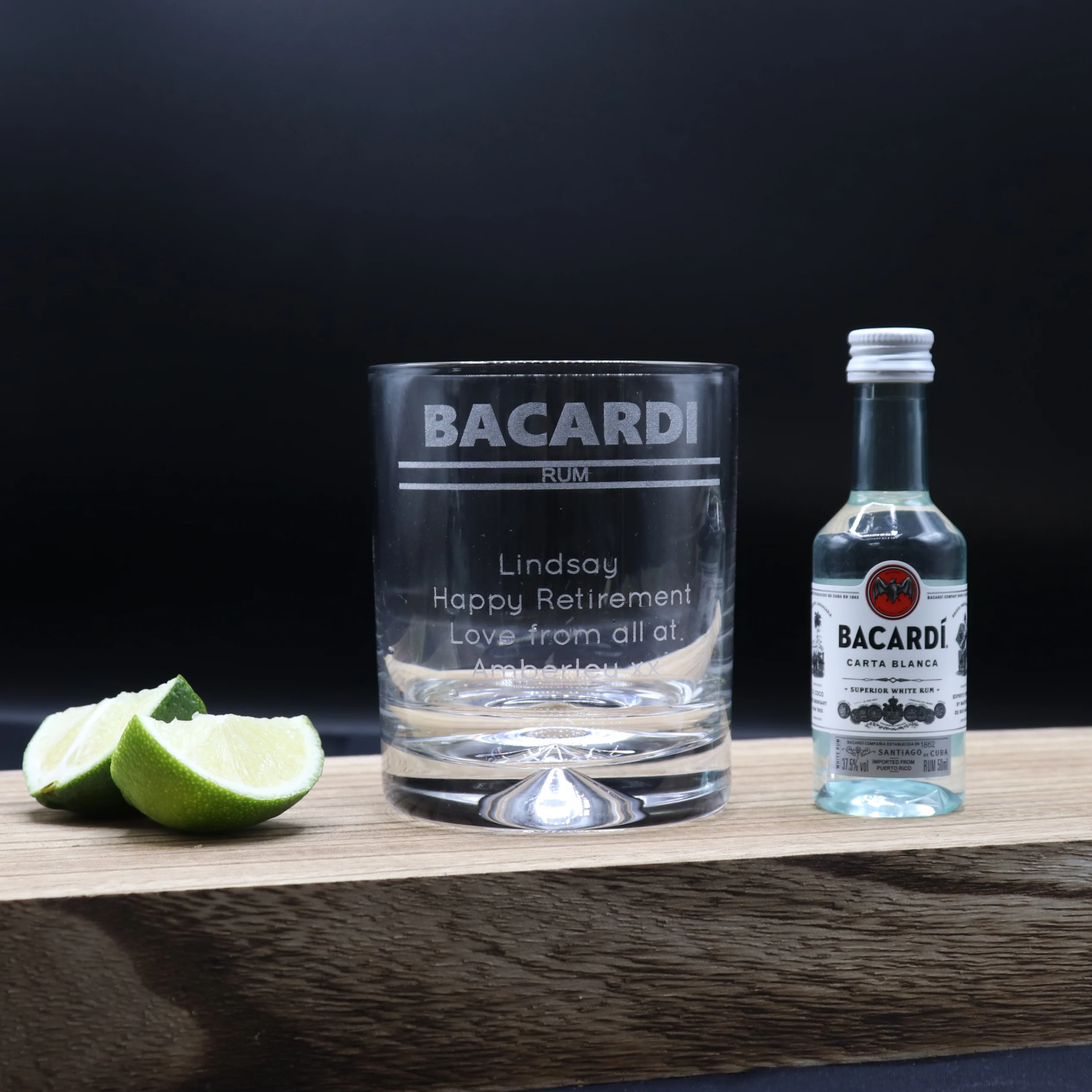 Personalised Glass Tumbler & Miniature - Bacardi Banner Design