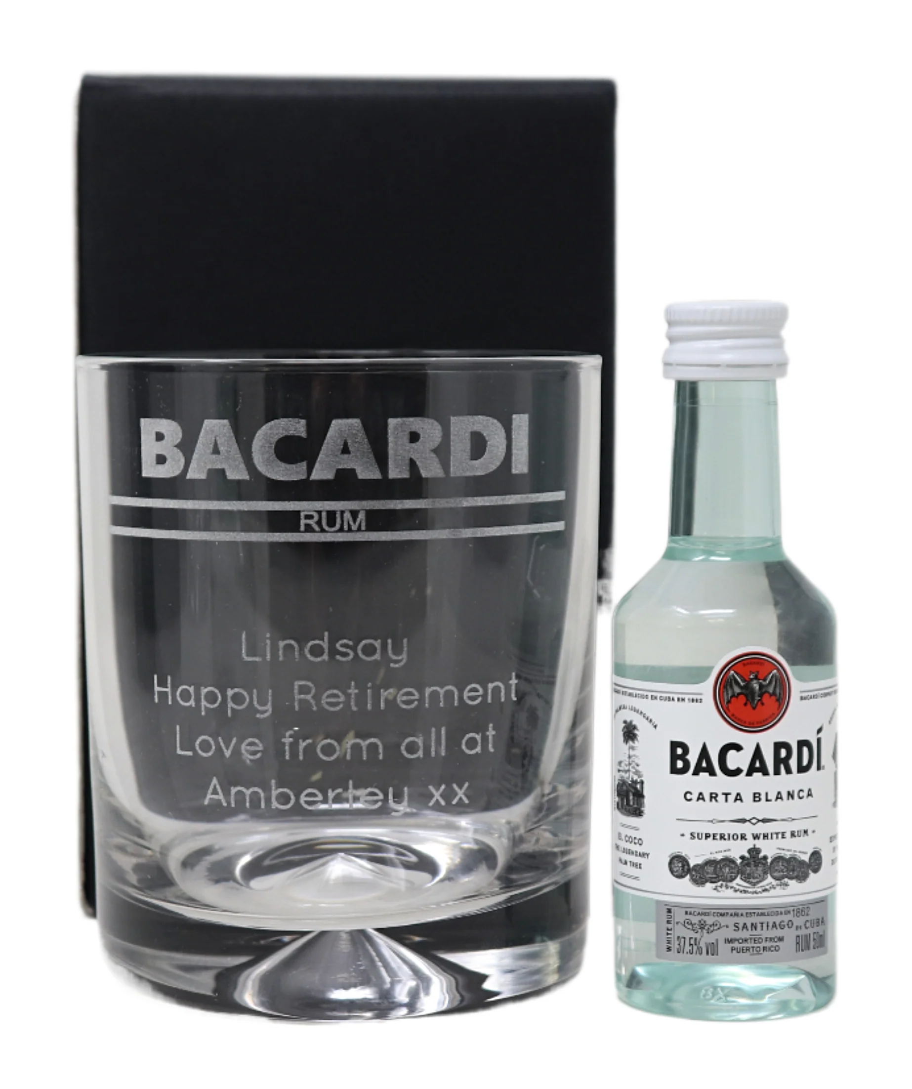 Personalised Glass Tumbler & Miniature - Bacardi Banner Design - Image 2