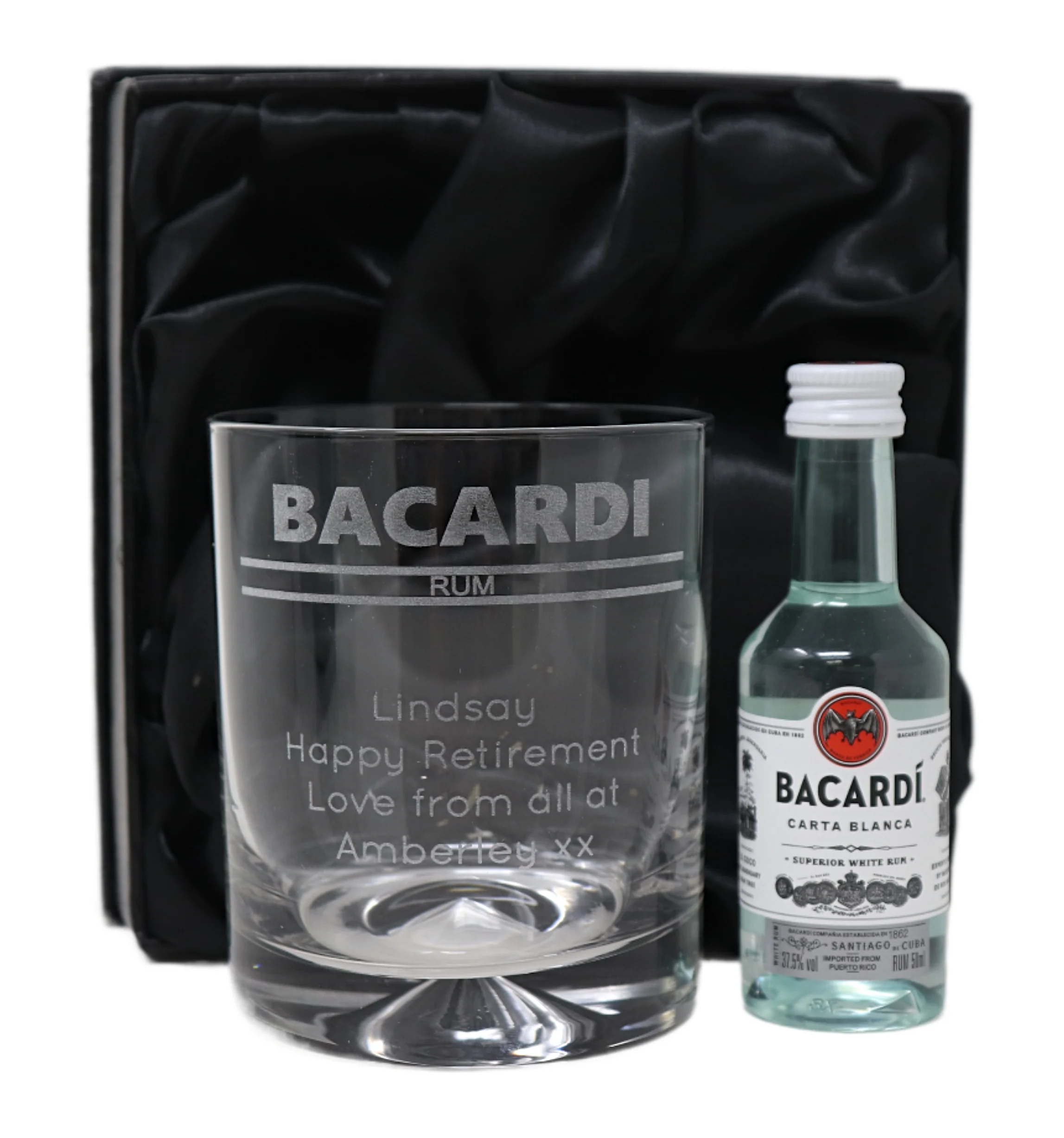 Personalised Glass Tumbler & Miniature - Bacardi Banner Design - Image 3