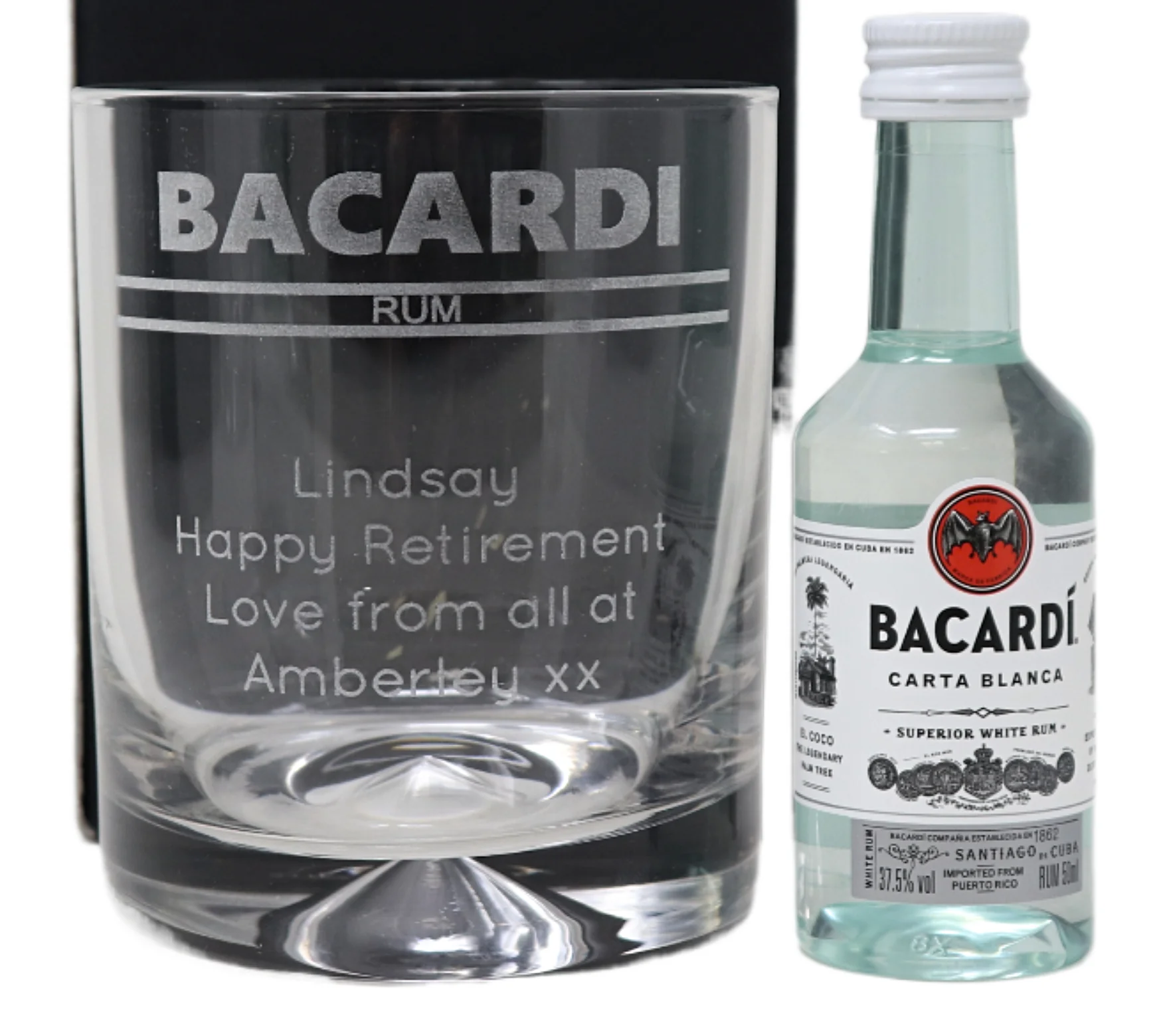 Personalised Glass Tumbler & Miniature - Bacardi Banner Design - Image 4