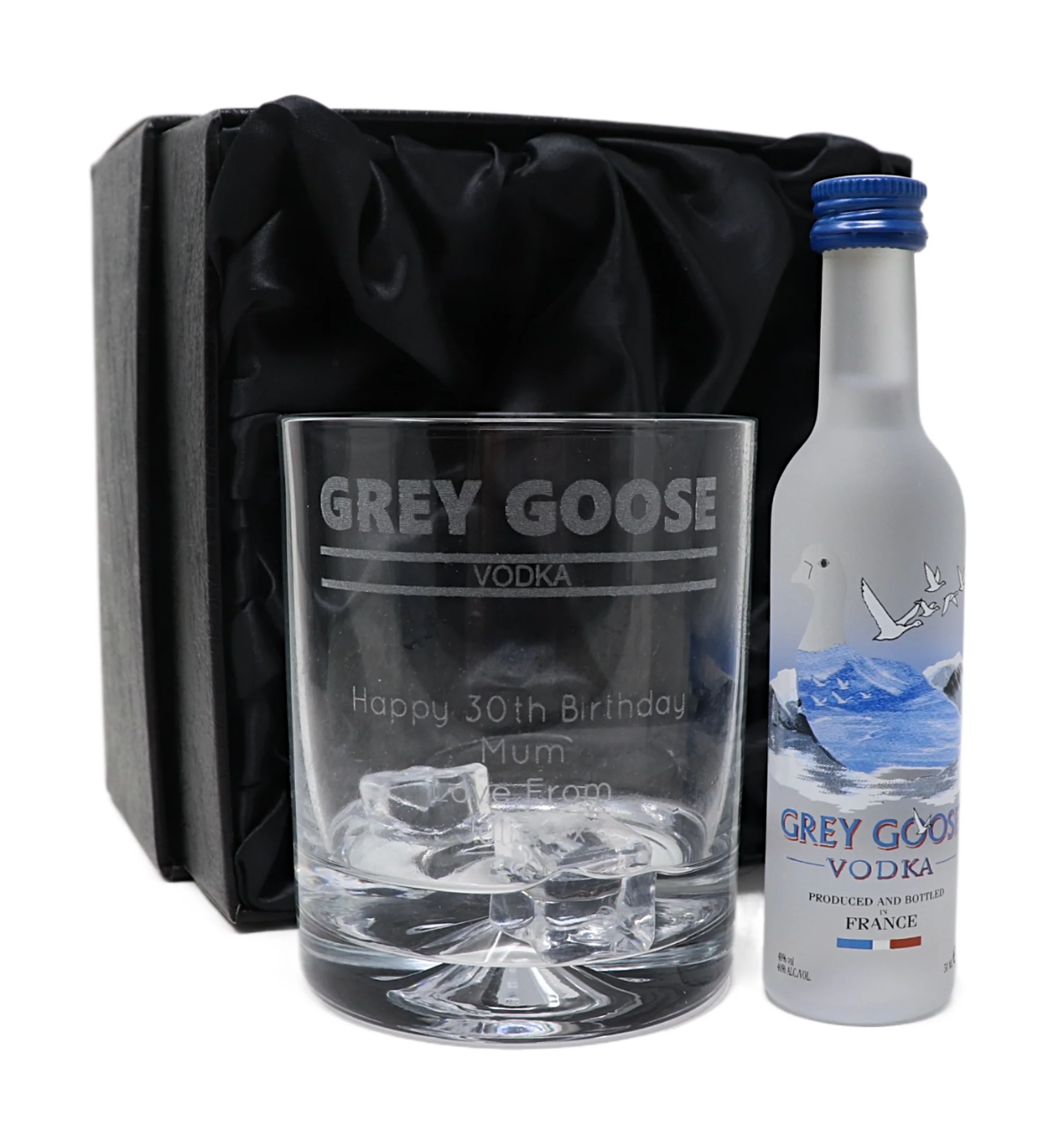 Personalised Glass Tumbler & Miniature - Grey Goose Banner Design - Image 2