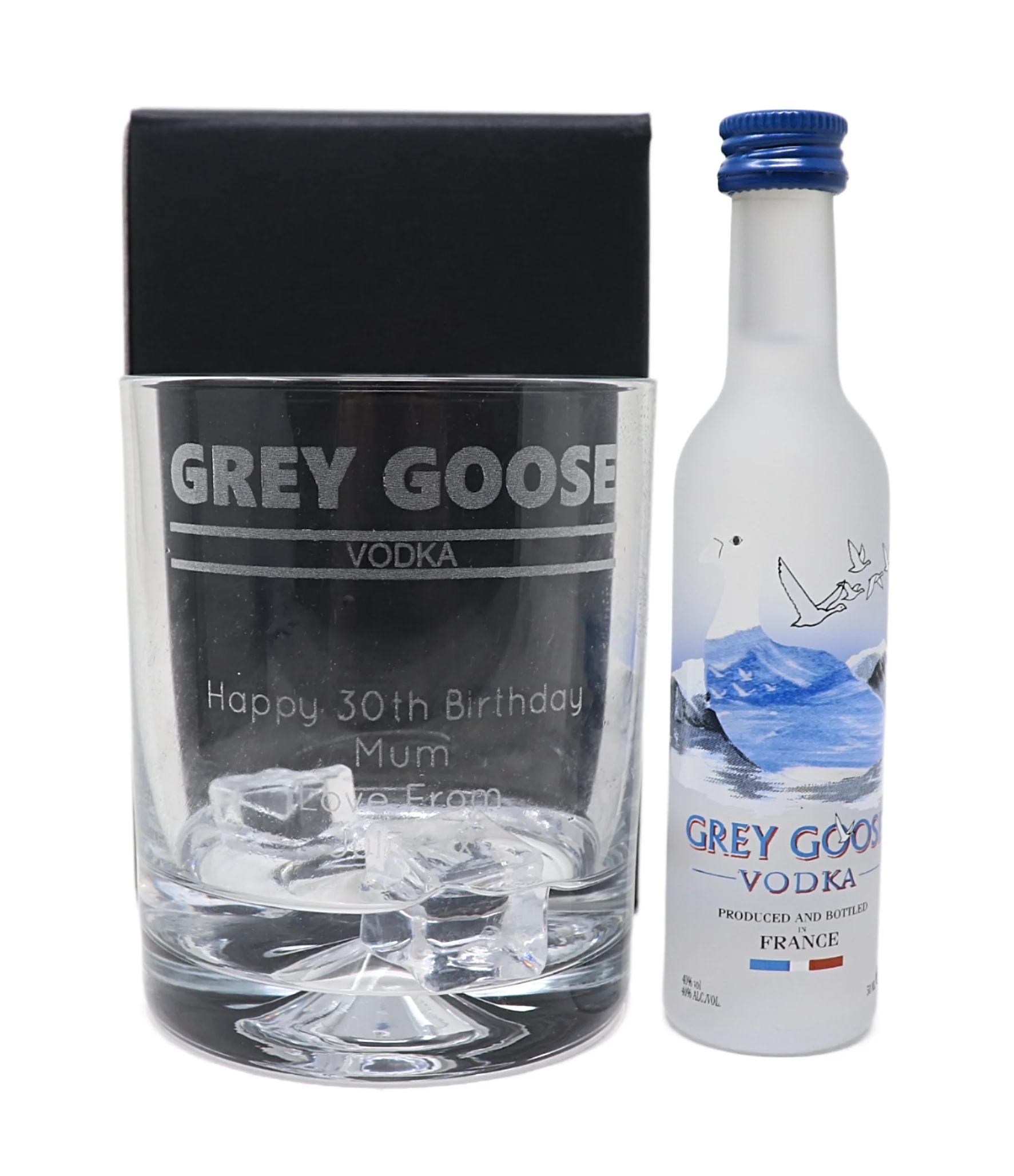 Personalised Glass Tumbler & Miniature - Grey Goose Banner Design - Image 3