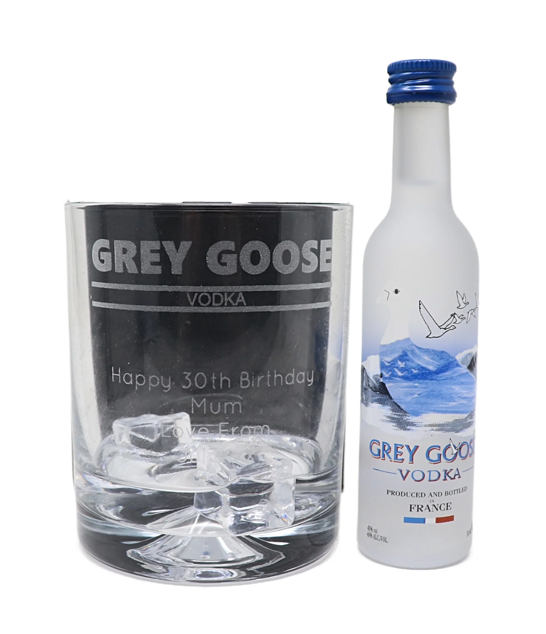 Personalised Glass Tumbler & Miniature - Grey Goose Banner Design - Image 4