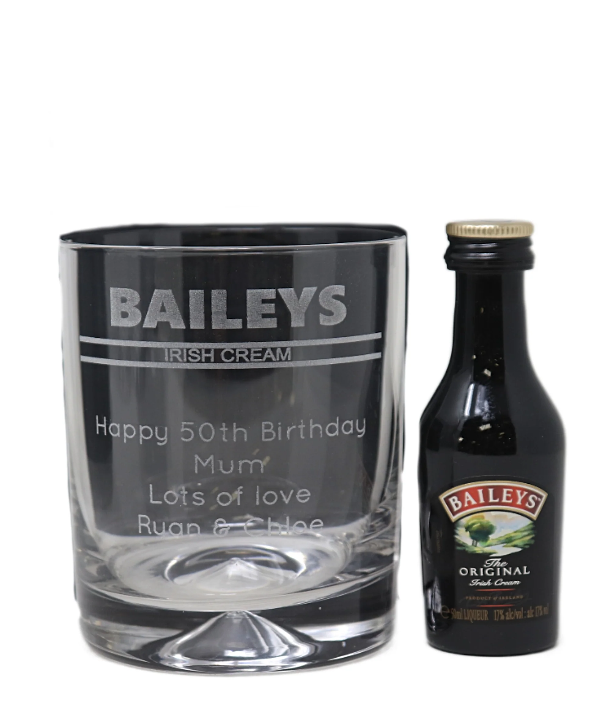 Personalised Glass Tumbler & Miniature - Baileys Banner Design - Image 4