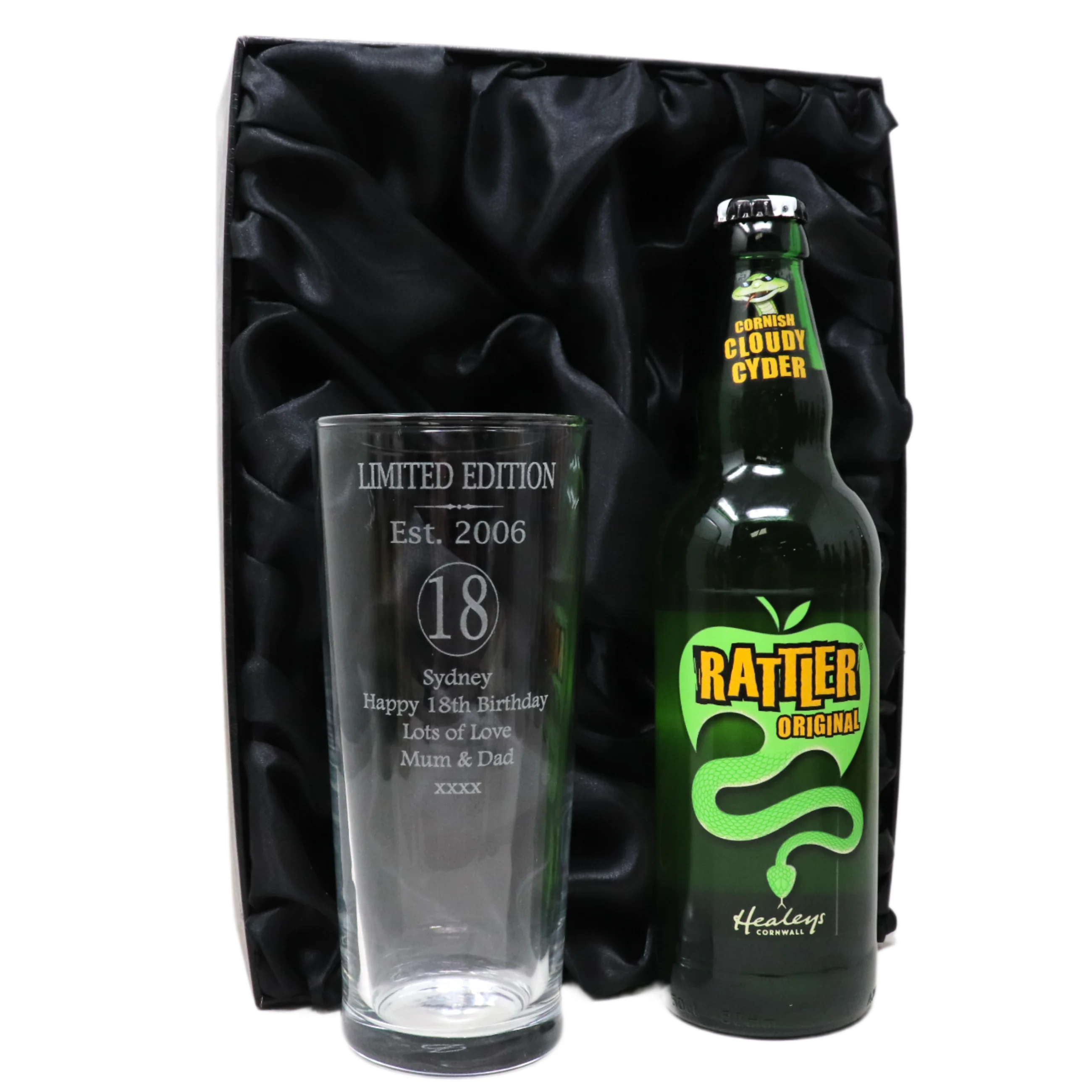 Personalised 18th Birthday Est 2006 Pint Glass & Bottle Gift Set In Silk Gift Box - Image 8
