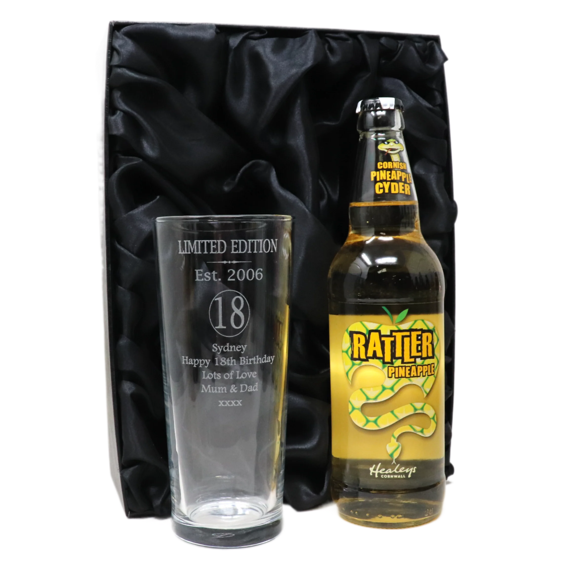 Personalised 18th Birthday Est 2006 Pint Glass & Bottle Gift Set In Silk Gift Box - Image 9