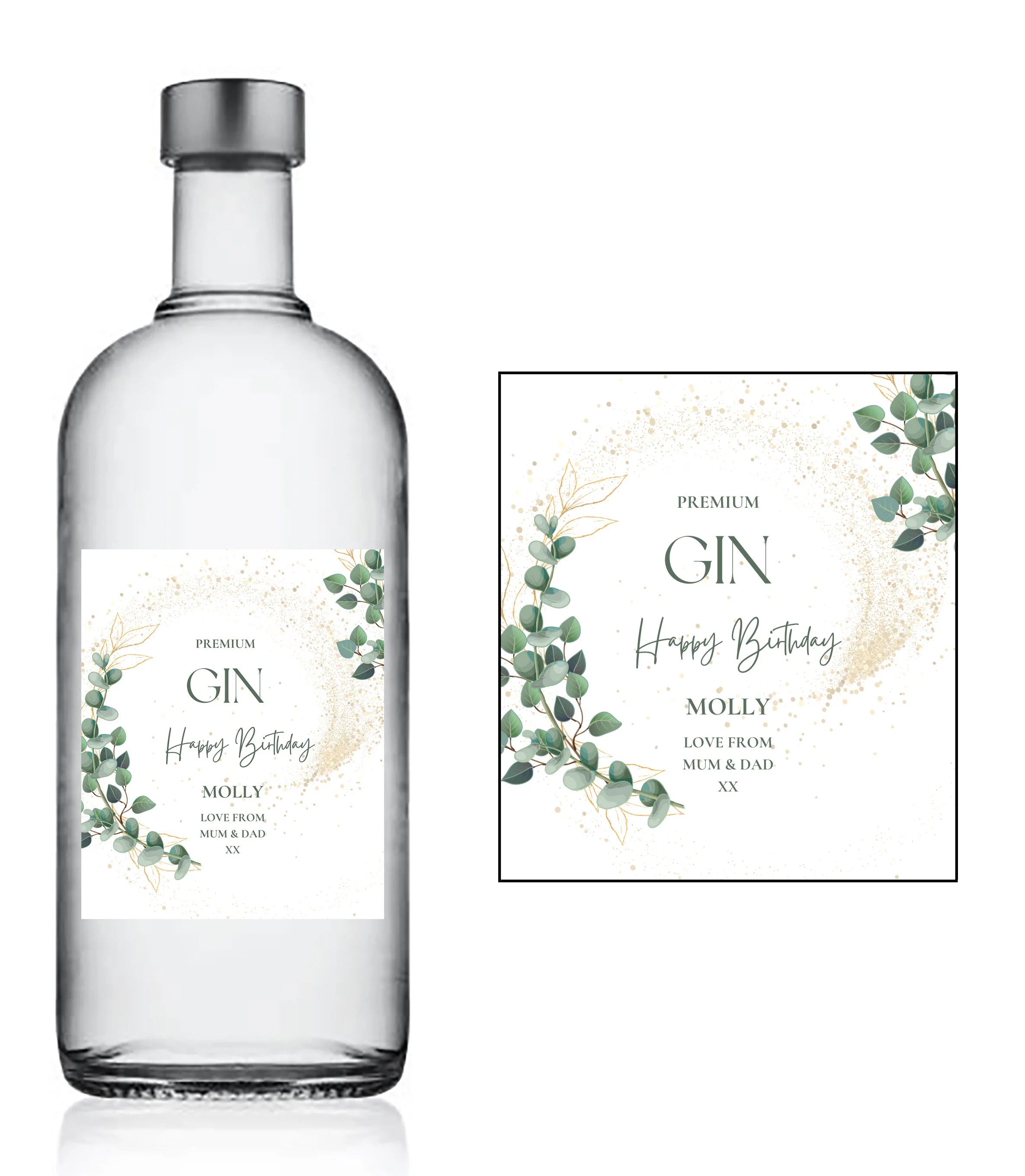 Personalised Gin Bottle Label - Leaves Design