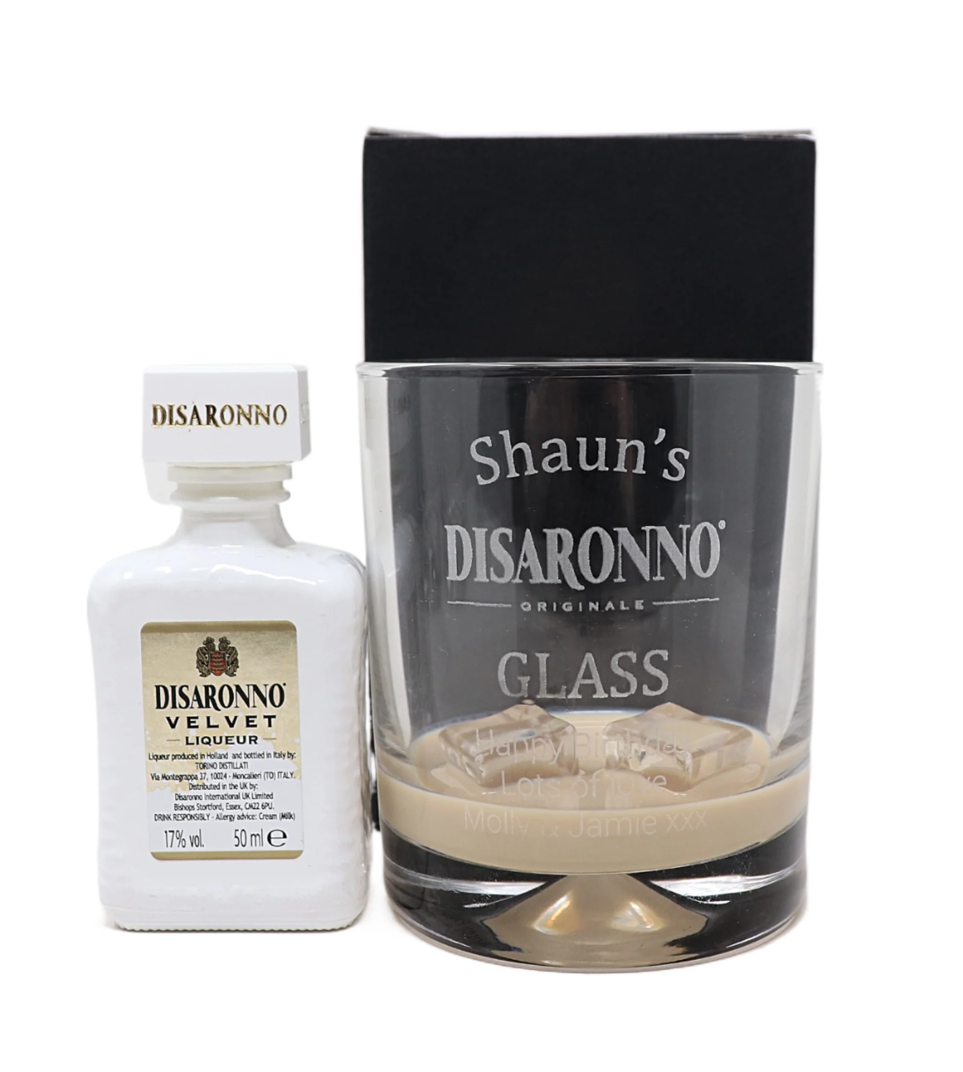 Personalised Glass Tumbler & Miniature - Disaronno Design - Image 3