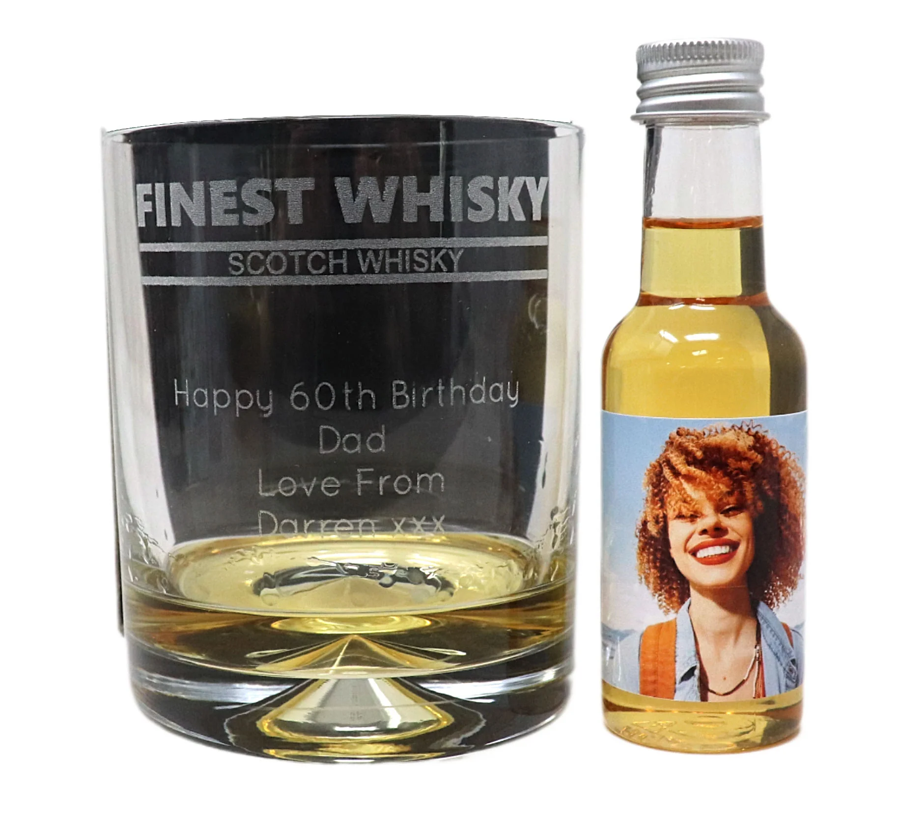 Personalised Whisky Glass Tumbler & Photo Design Miniature Bottle - Image 2