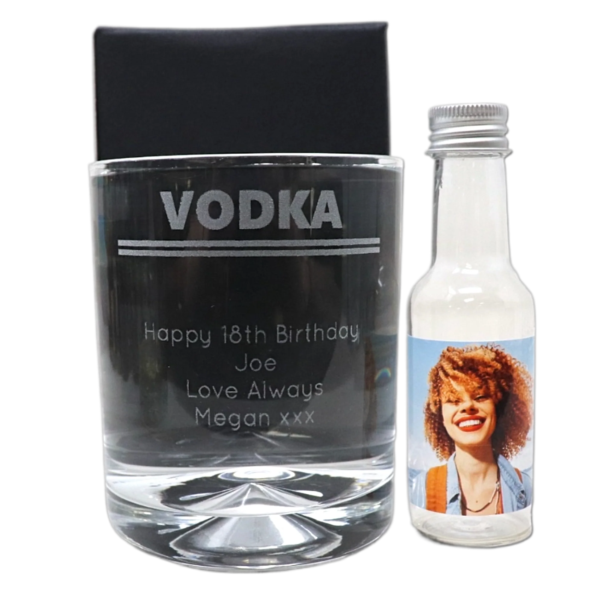 Personalised Vodka Glass Tumbler & Photo Design Miniature Bottle - Image 3
