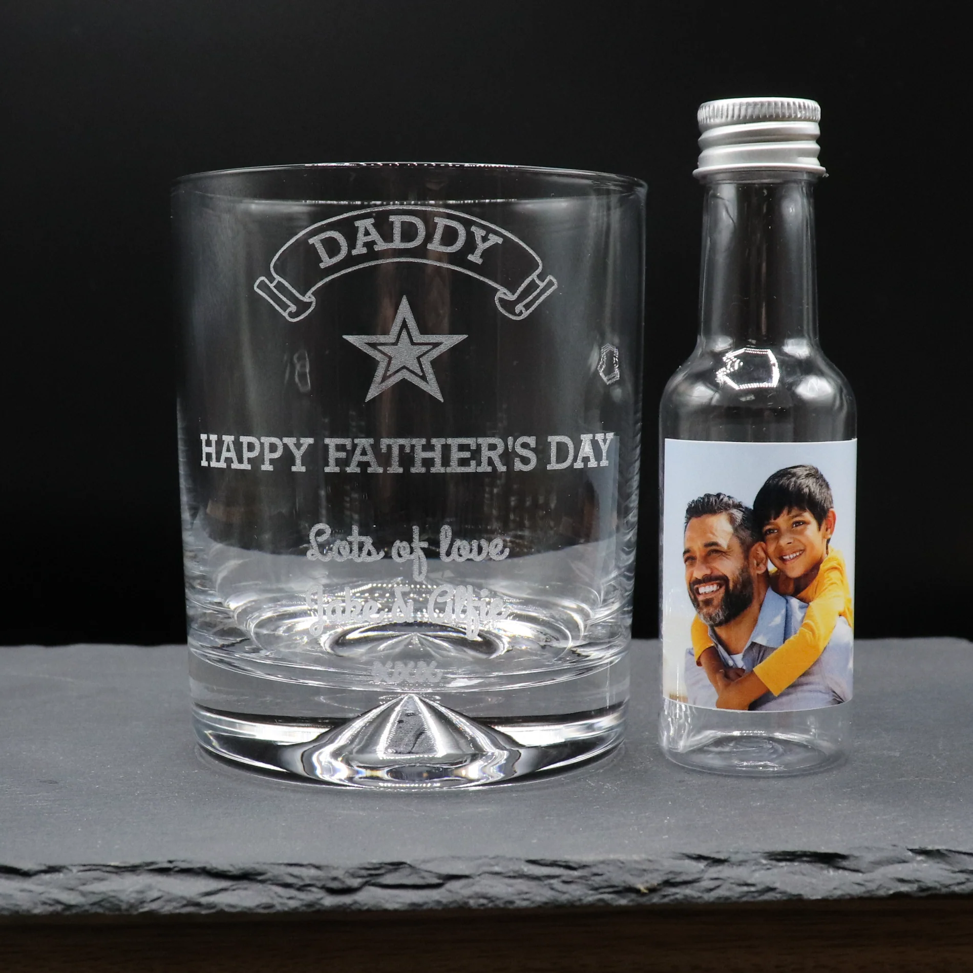 Personalised Glass Tumbler & Photo Design Mini Alcohol Bottle - Fathers Day Design - Image 8