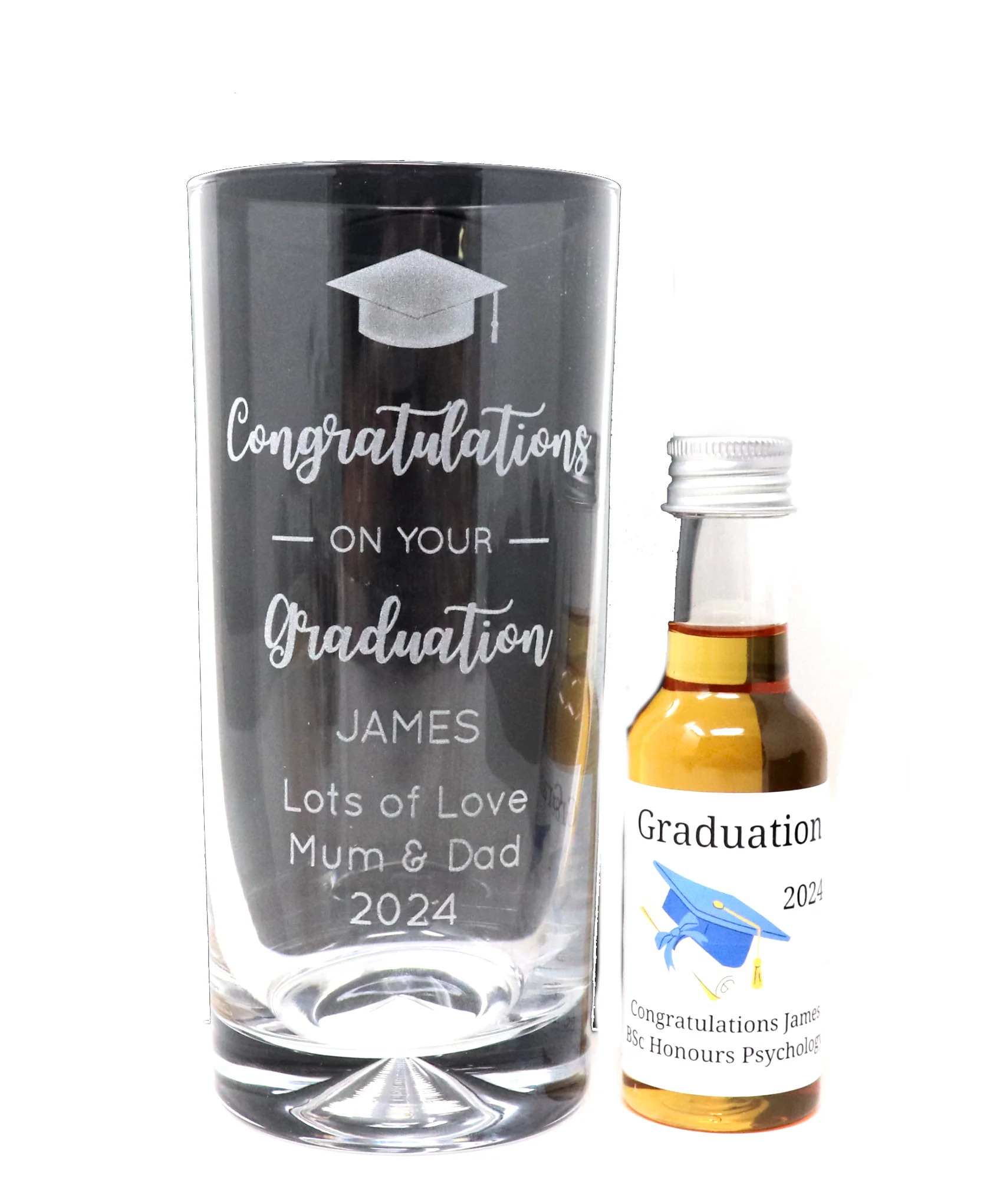 Engraved Graduation Highball Glass & Personalised Miniature Alcohol Bottle - Image 3