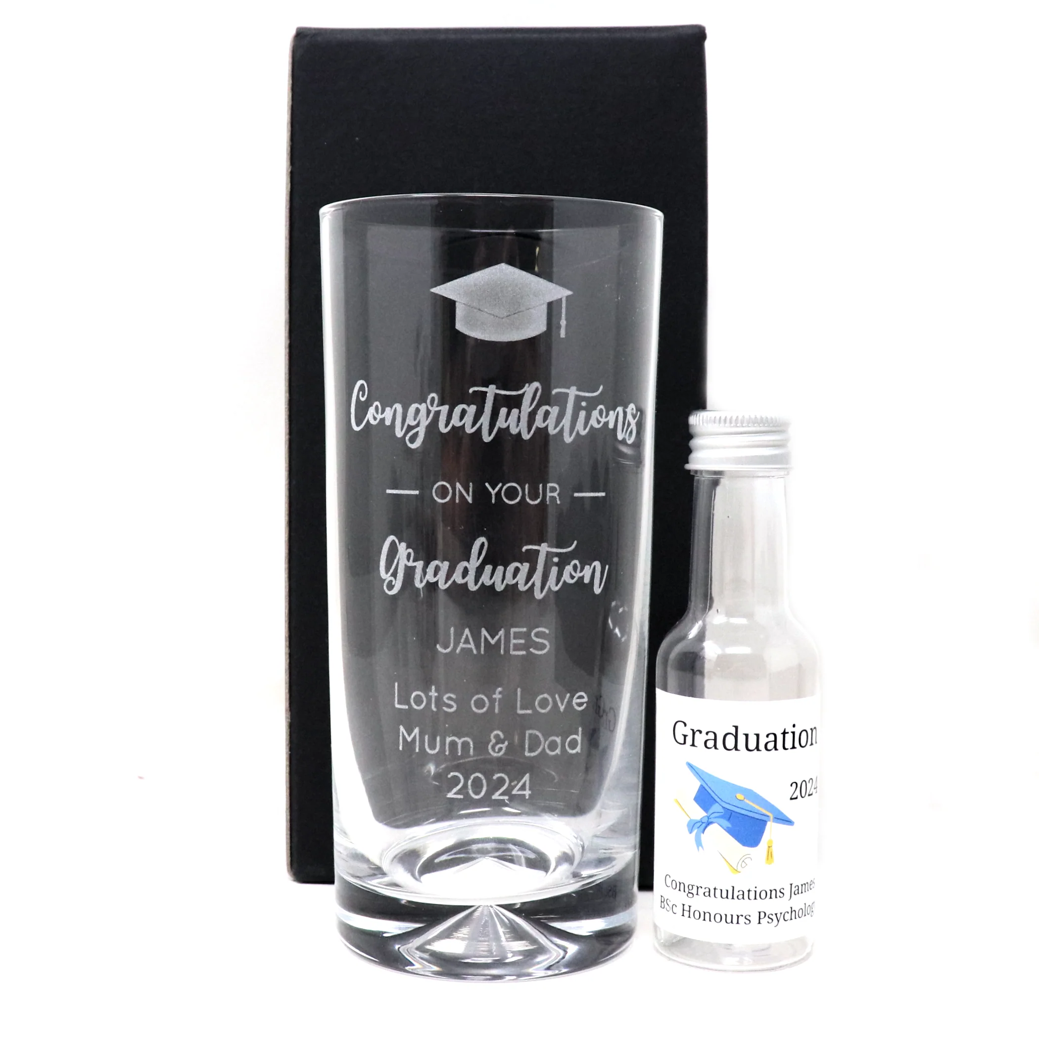 Engraved Graduation Highball Glass & Personalised Miniature Alcohol Bottle - Image 4
