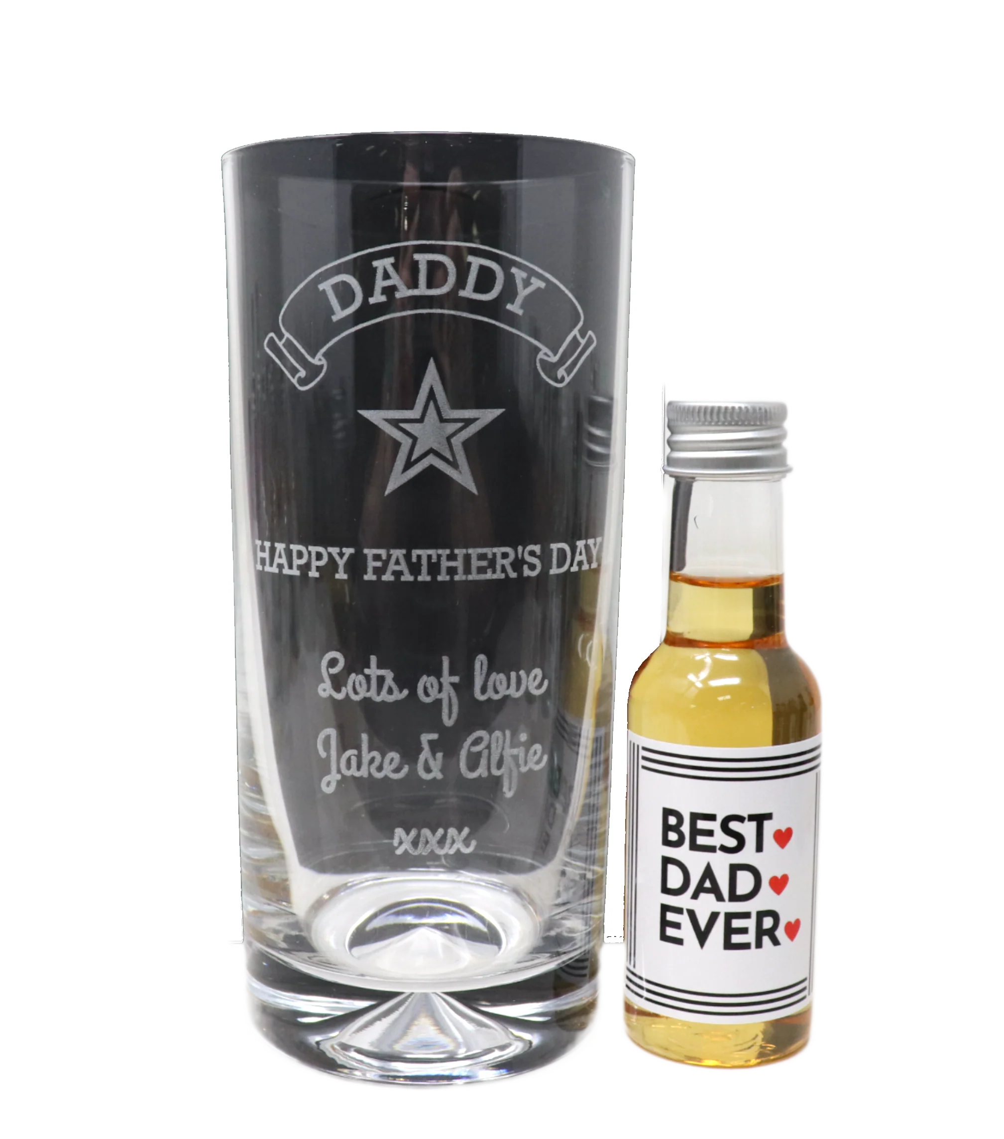 Personalised Highball Glass & Best Dad Design Mini Alcohol Bottle - Fathers Day Design - Image 3