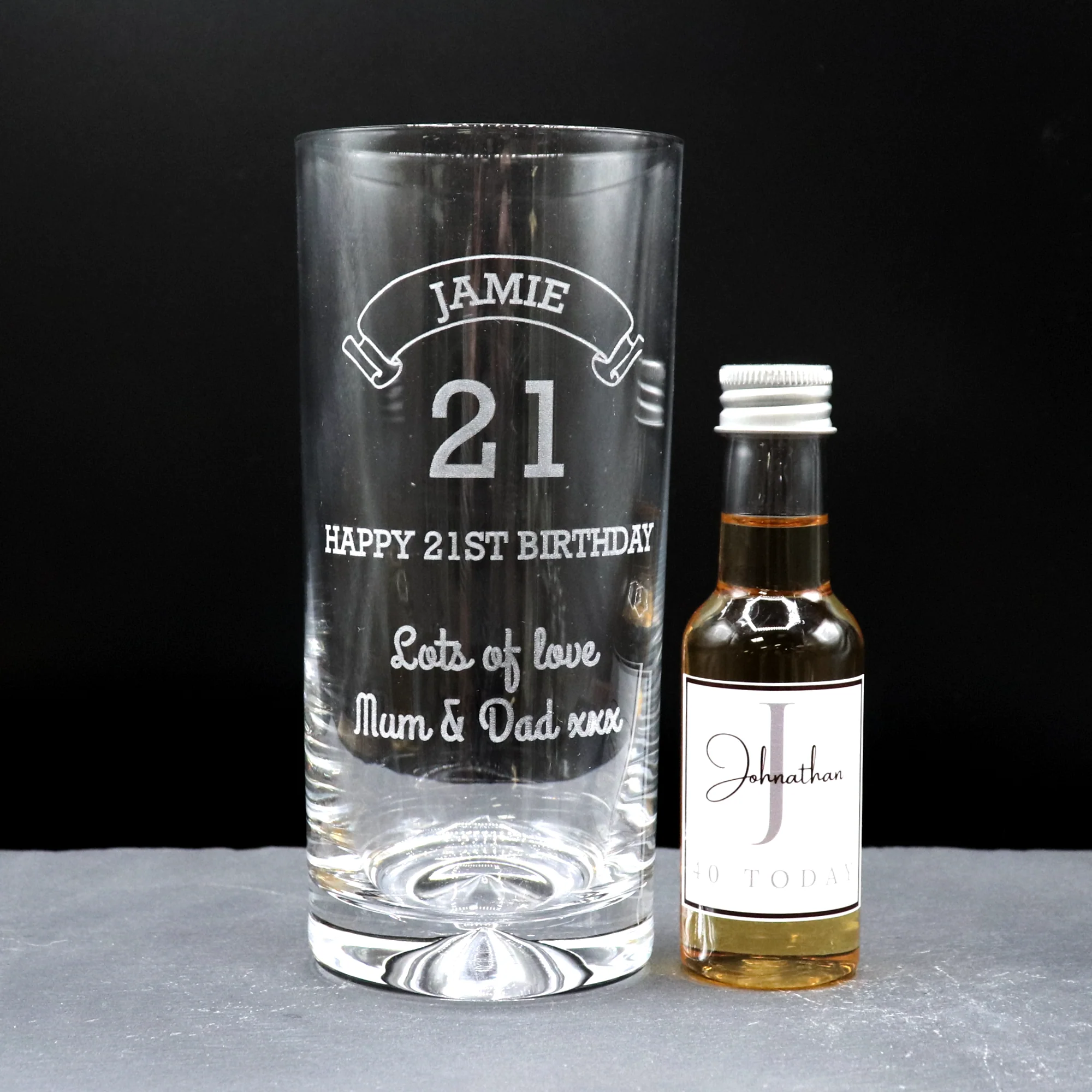 Personalised Birthday Age Highball Glass & Initial Miniature Alcohol Bottle - Image 2