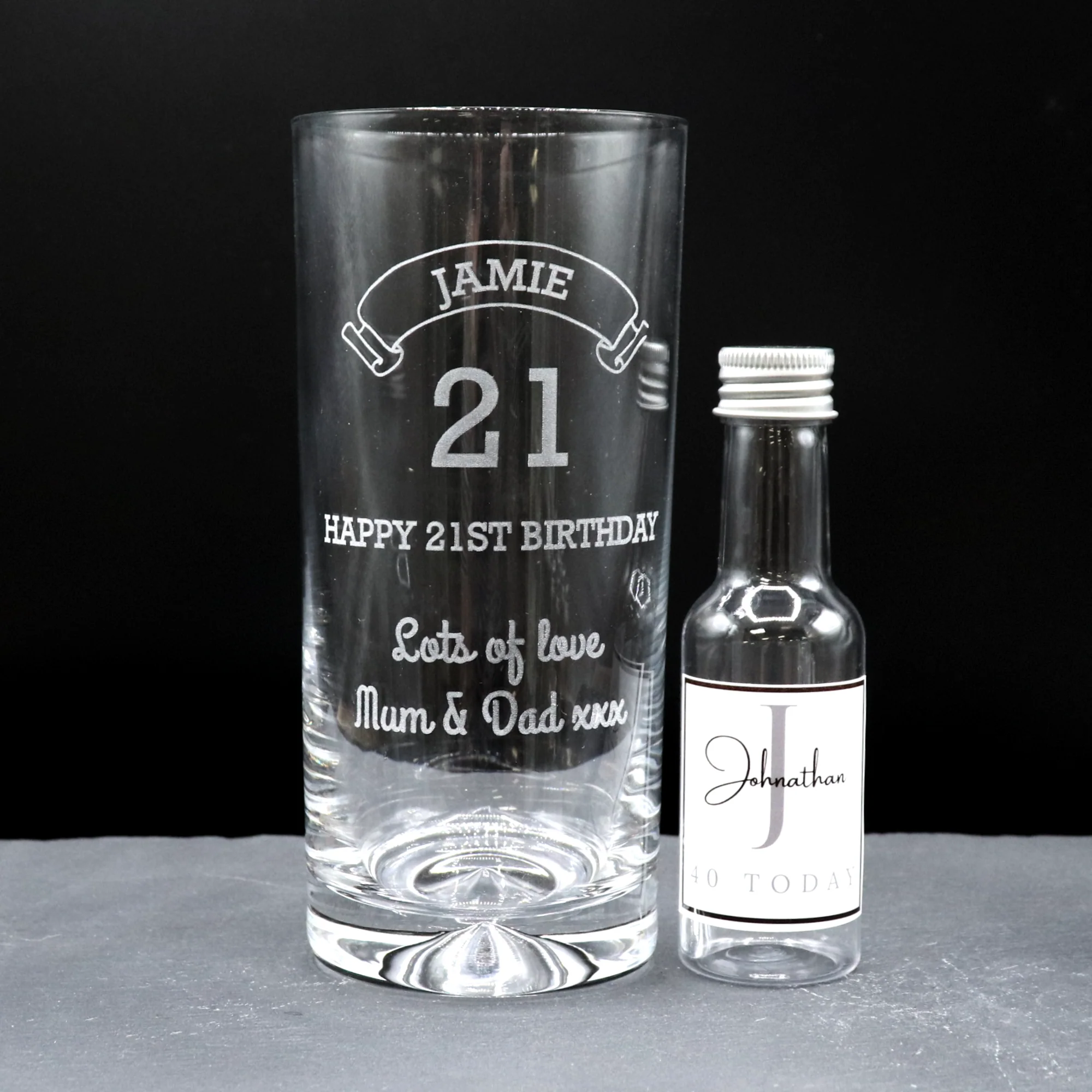 Personalised Birthday Age Highball Glass & Initial Miniature Alcohol Bottle - Image 3