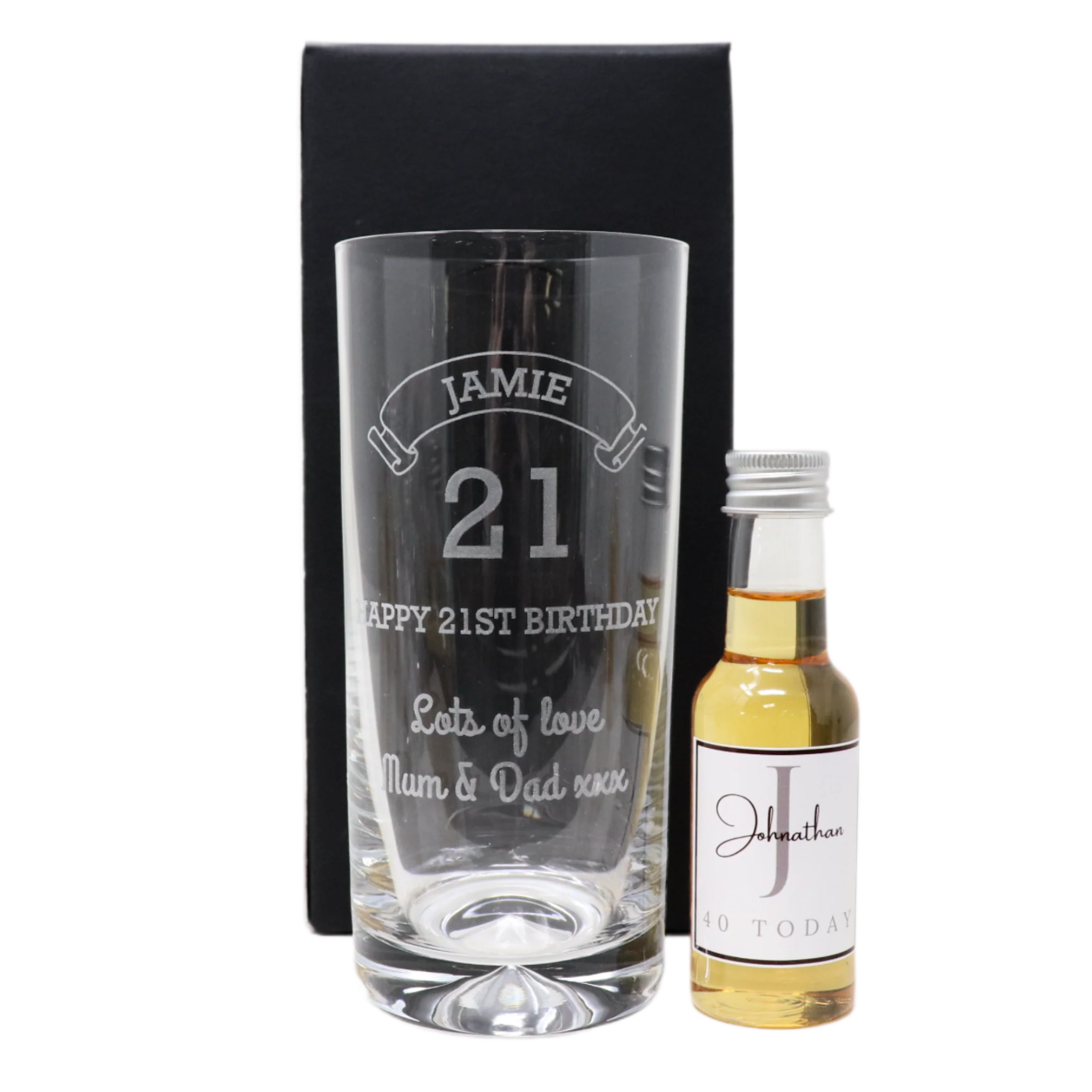 Personalised Birthday Age Highball Glass & Initial Miniature Alcohol Bottle - Image 4
