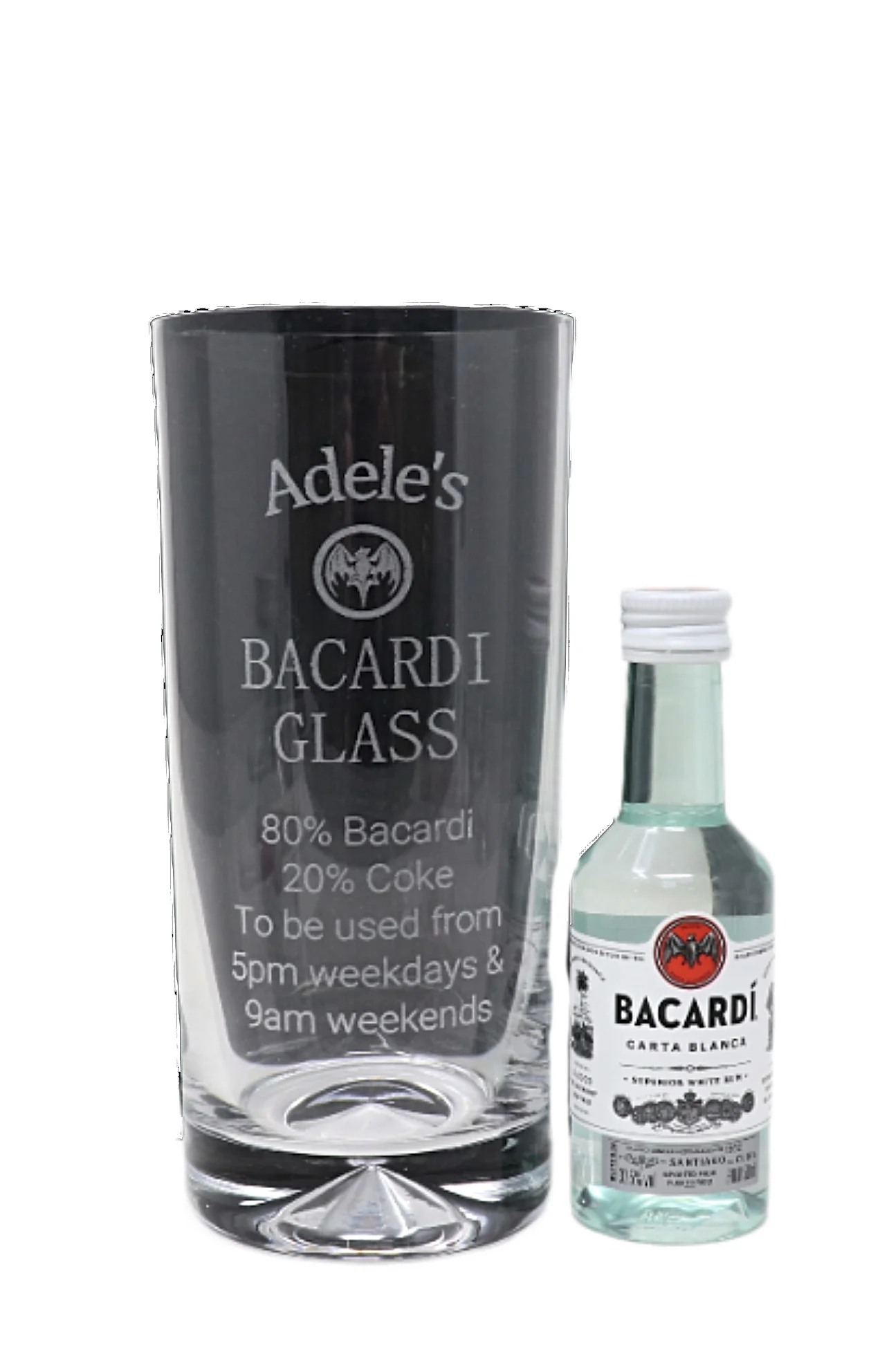 Personalised Highball Glass & Miniature - Bacardi % Design - Image 4