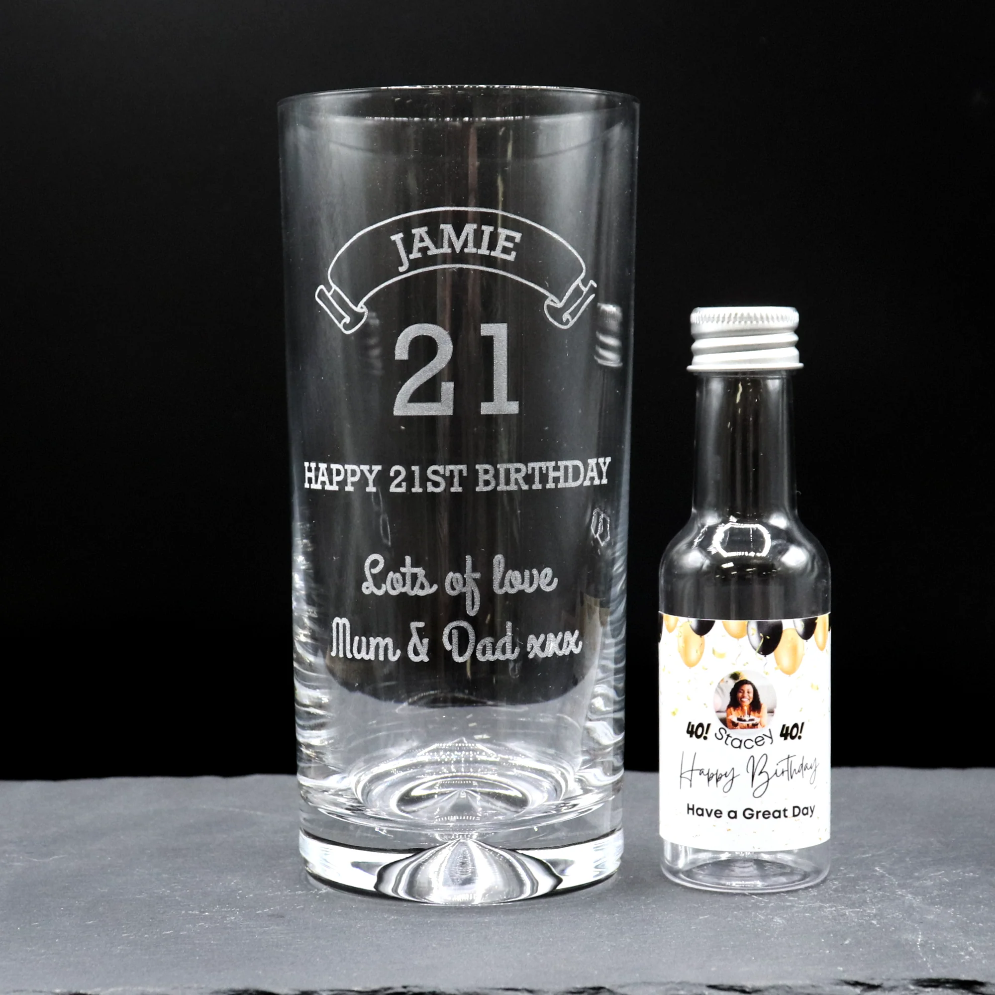 Personalised Birthday Age Highball Glass & Balloons Photo Miniature Alcohol Gift Set - Image 2