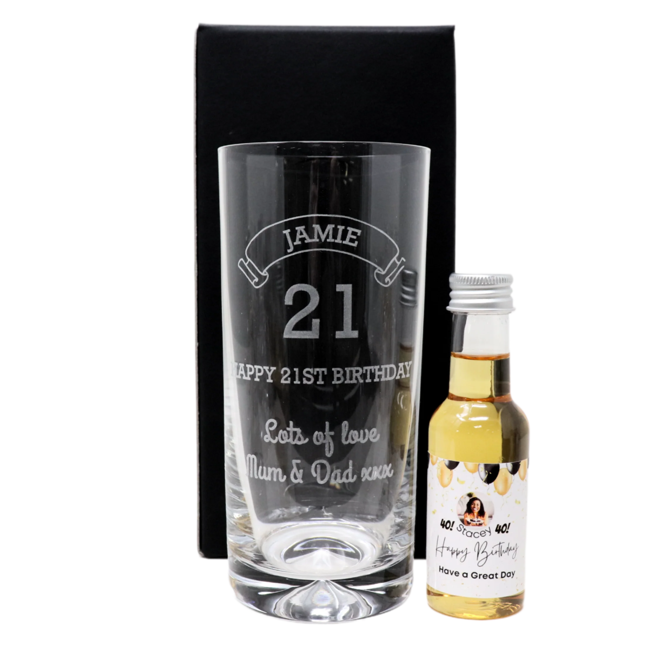 Personalised Birthday Age Highball Glass & Balloons Photo Miniature Alcohol Gift Set - Image 3
