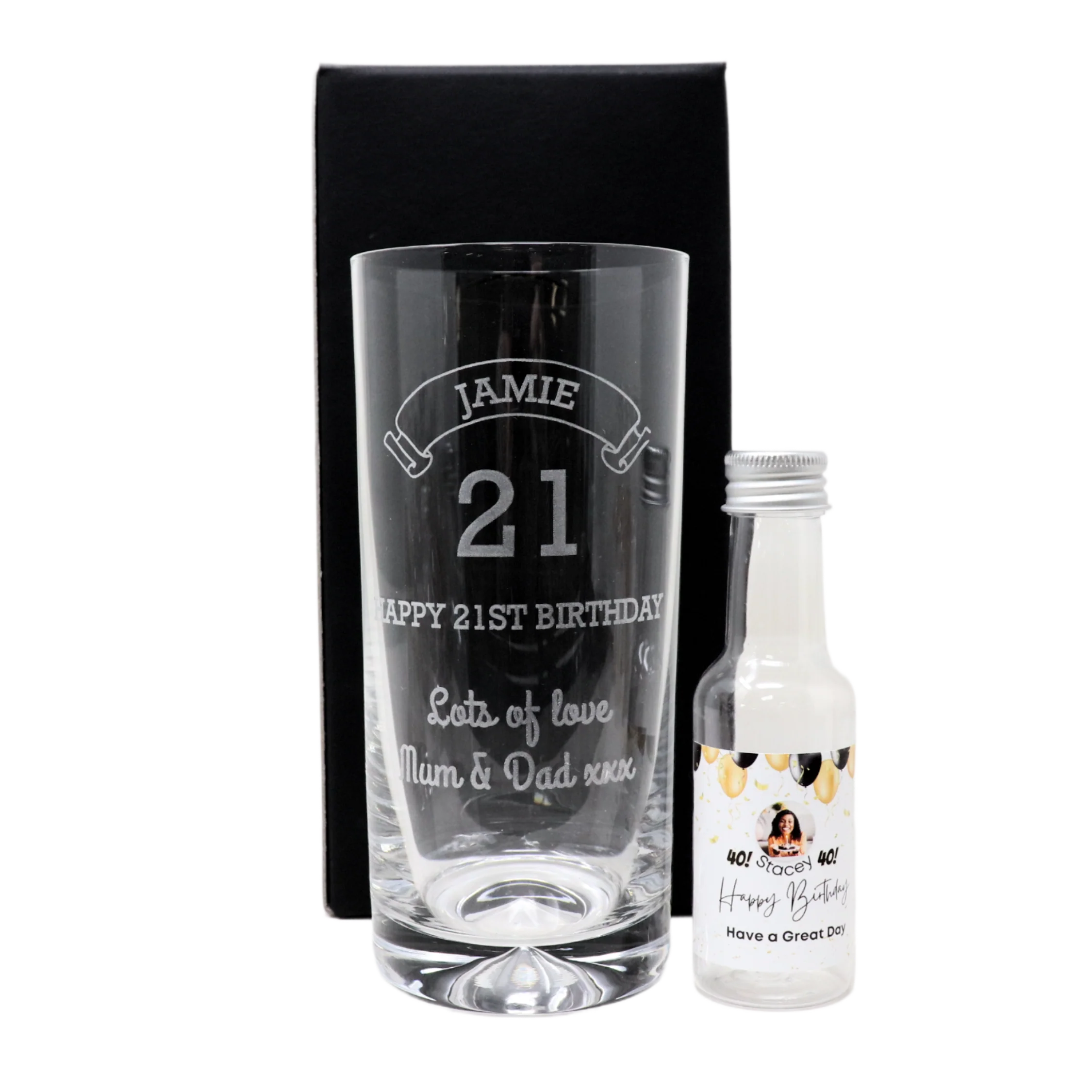Personalised Birthday Age Highball Glass & Balloons Photo Miniature Alcohol Gift Set - Image 4