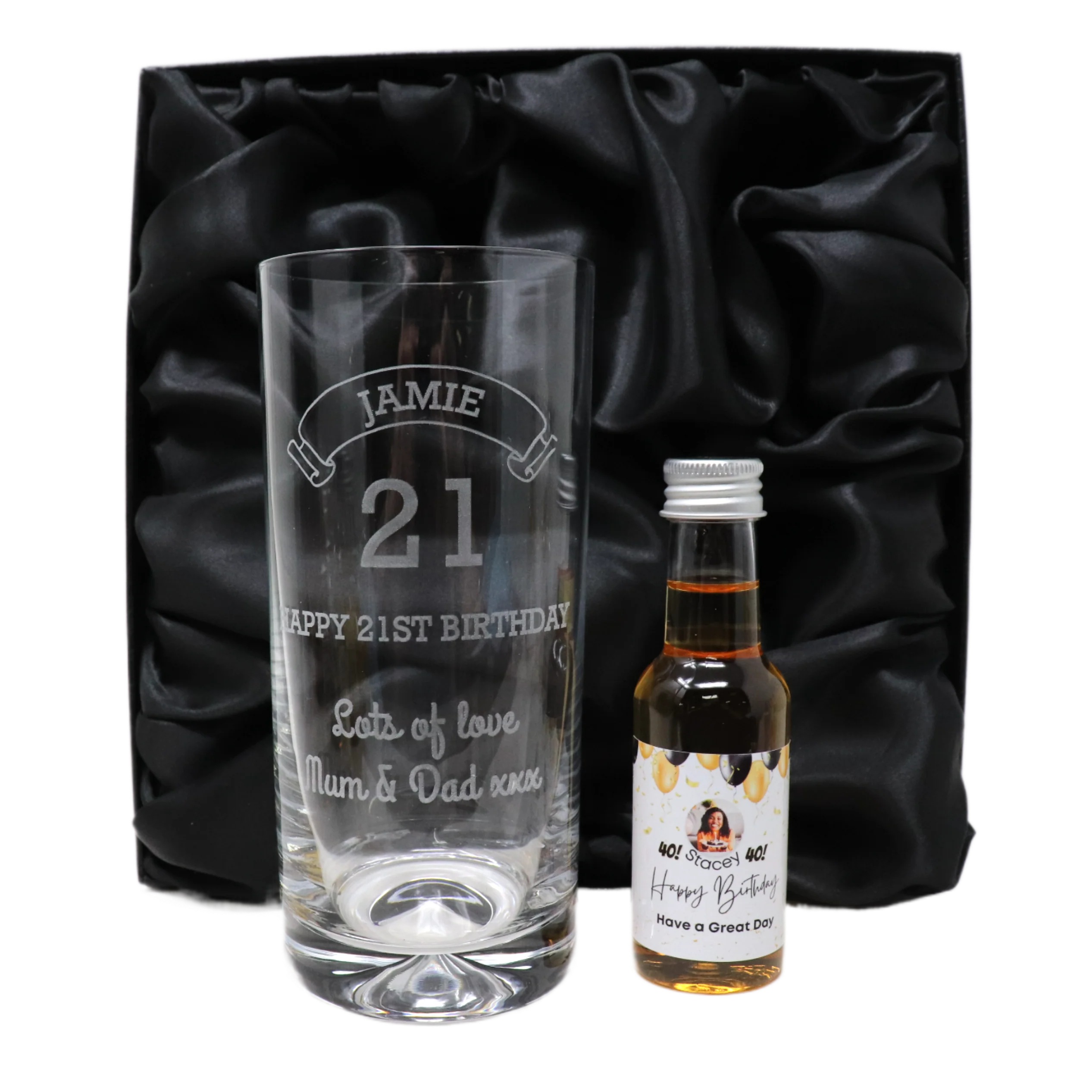 Personalised Birthday Age Highball Glass & Balloons Photo Miniature Alcohol Gift Set - Image 5