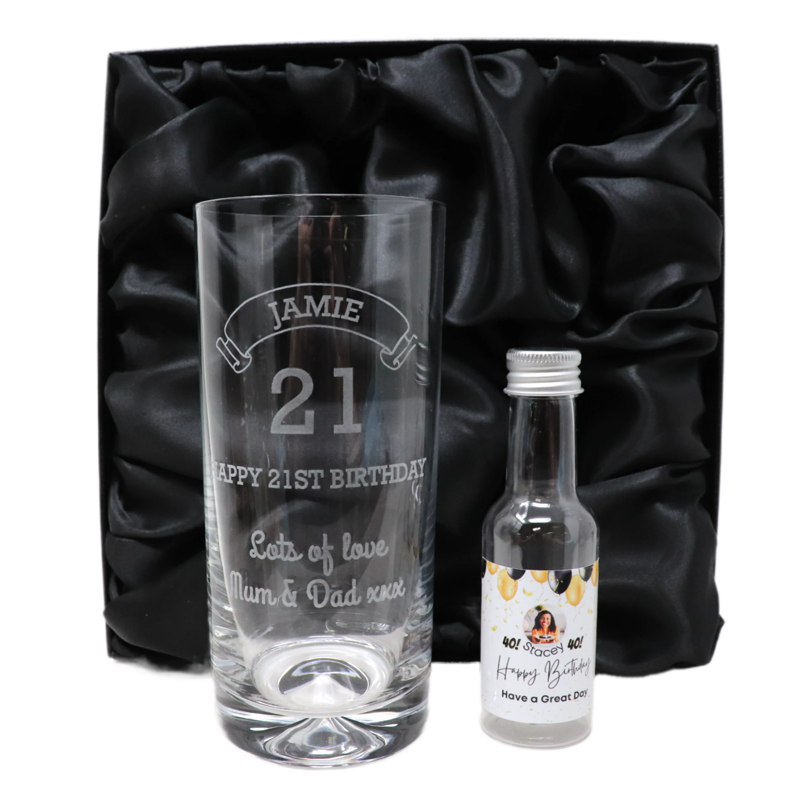 Personalised Birthday Age Highball Glass & Balloons Photo Miniature Alcohol Gift Set - Image 6