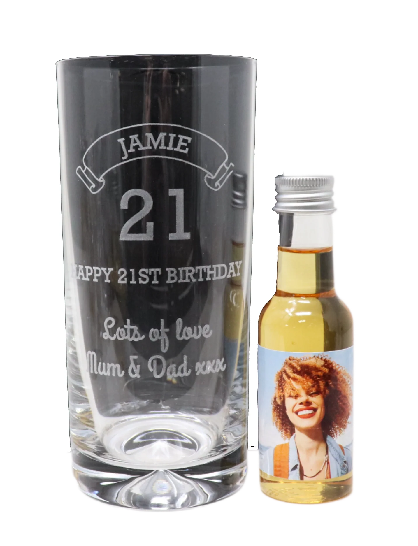 Personalised Birthday Age Highball Glass & Photo Miniature Alcohol Bottle - Image 2