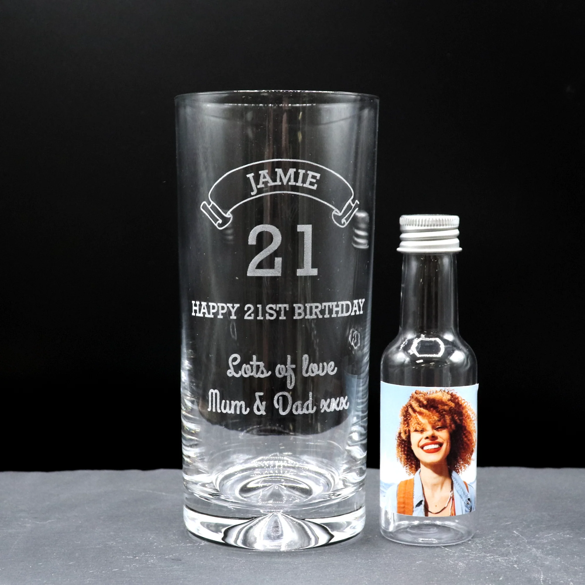 Personalised Birthday Age Highball Glass & Photo Miniature Alcohol Bottle - Image 3