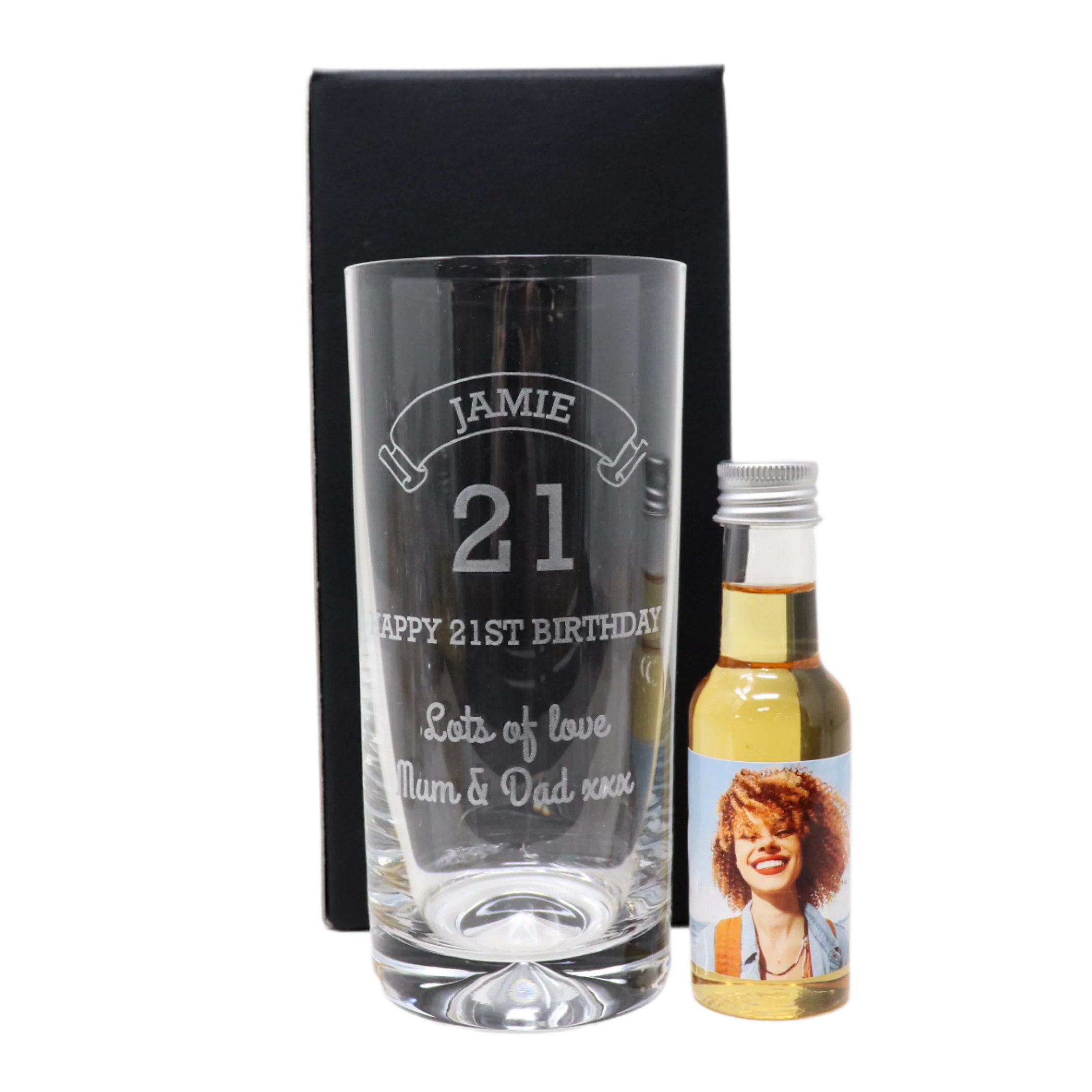 Personalised Birthday Age Highball Glass & Photo Miniature Alcohol Bottle - Image 4