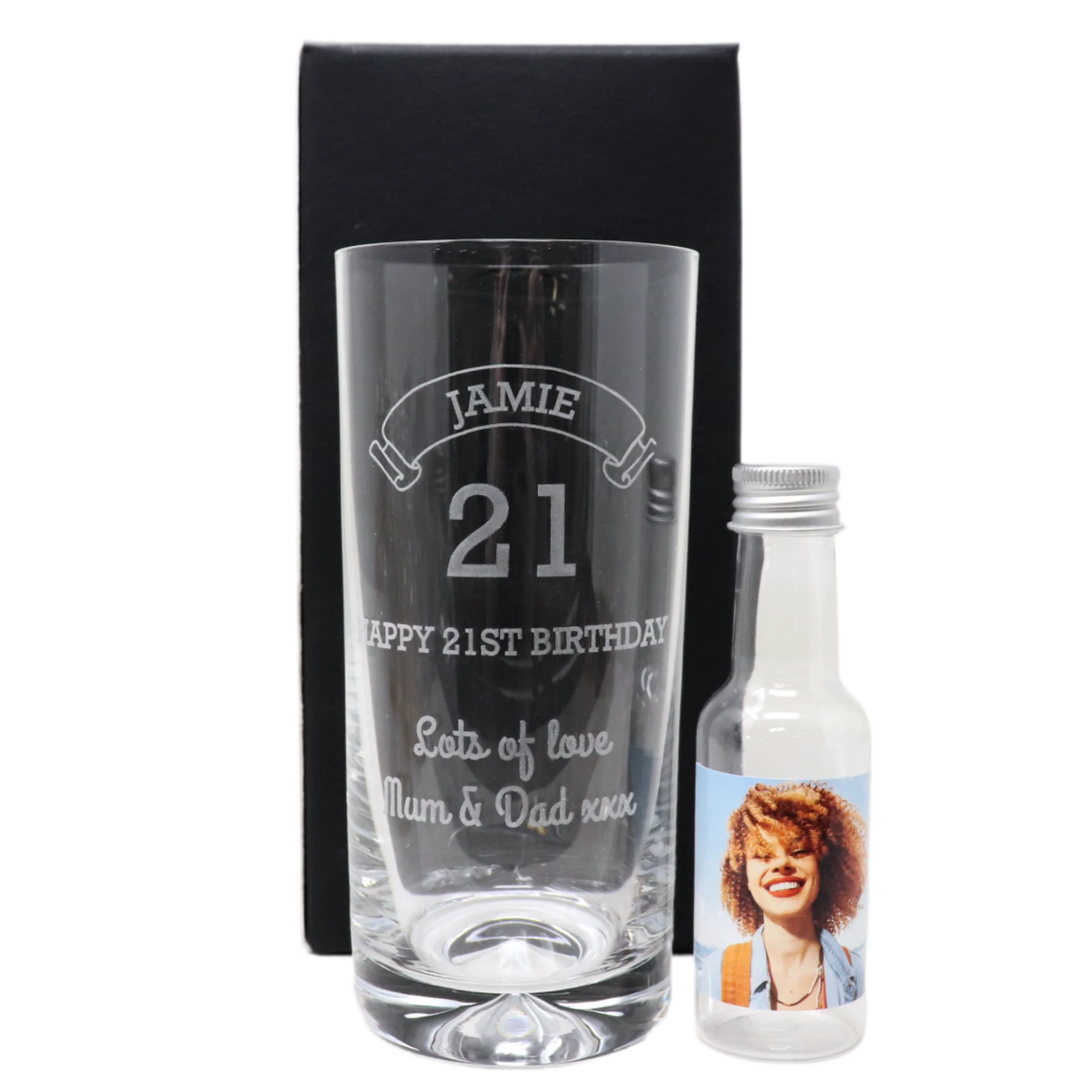 Personalised Birthday Age Highball Glass & Photo Miniature Alcohol Bottle - Image 5
