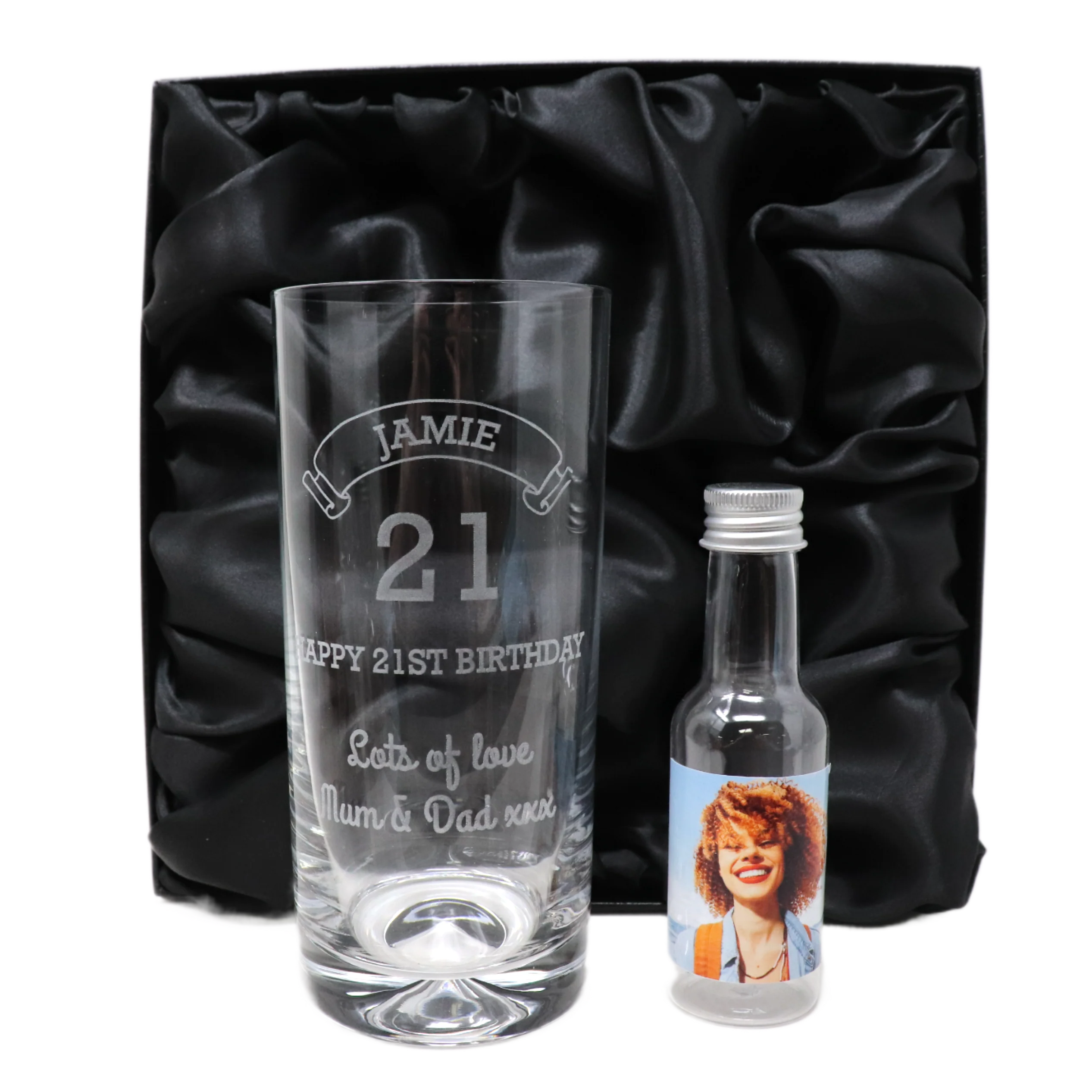 Personalised Birthday Age Highball Glass & Photo Miniature Alcohol Bottle - Image 7