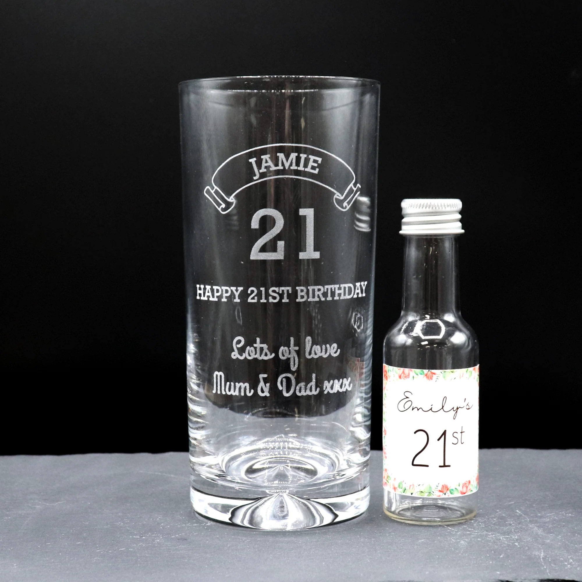 Personalised Birthday Age Highball Glass & Roses Miniature Alcohol Bottle - Image 2