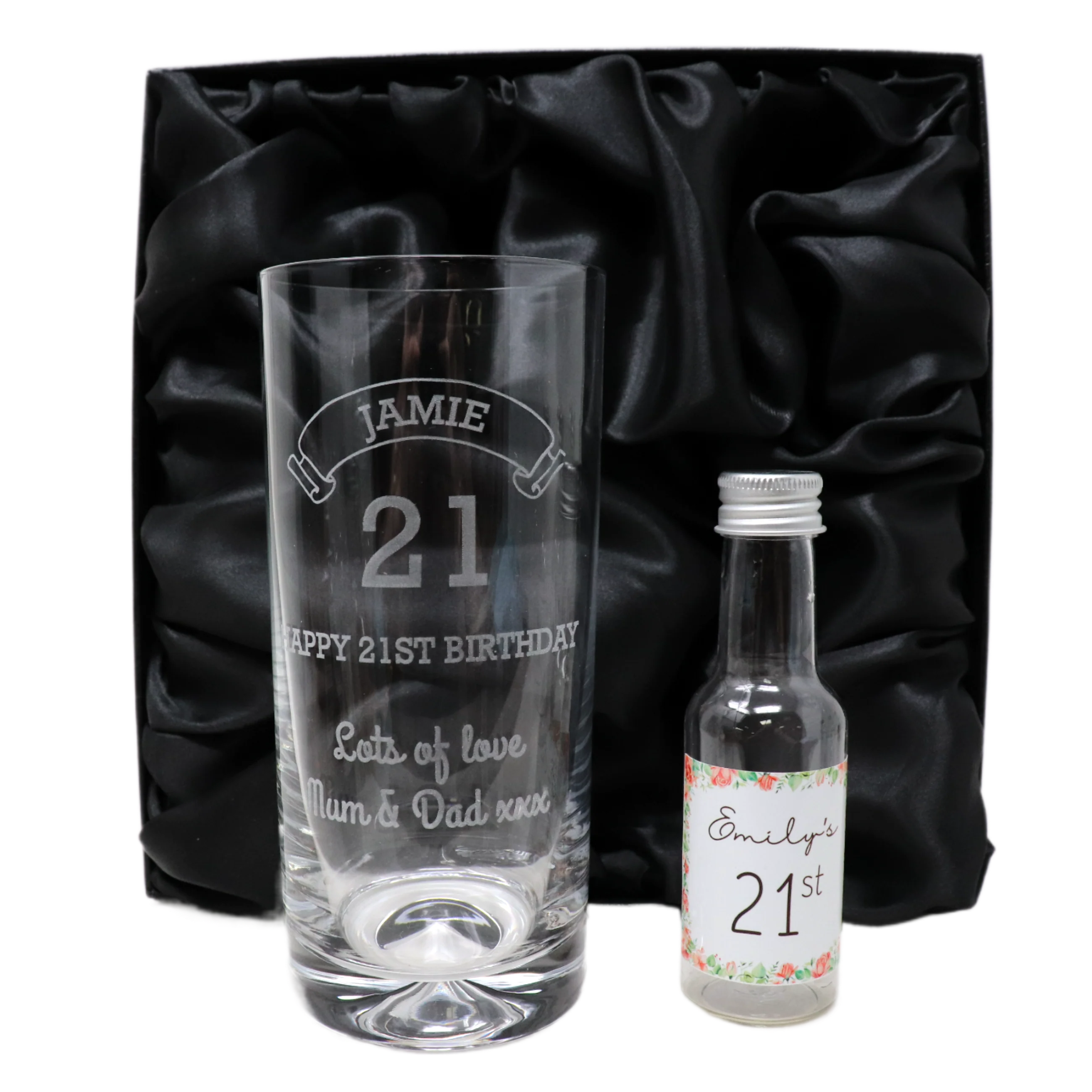 Personalised Birthday Age Highball Glass & Roses Miniature Alcohol Bottle - Image 7