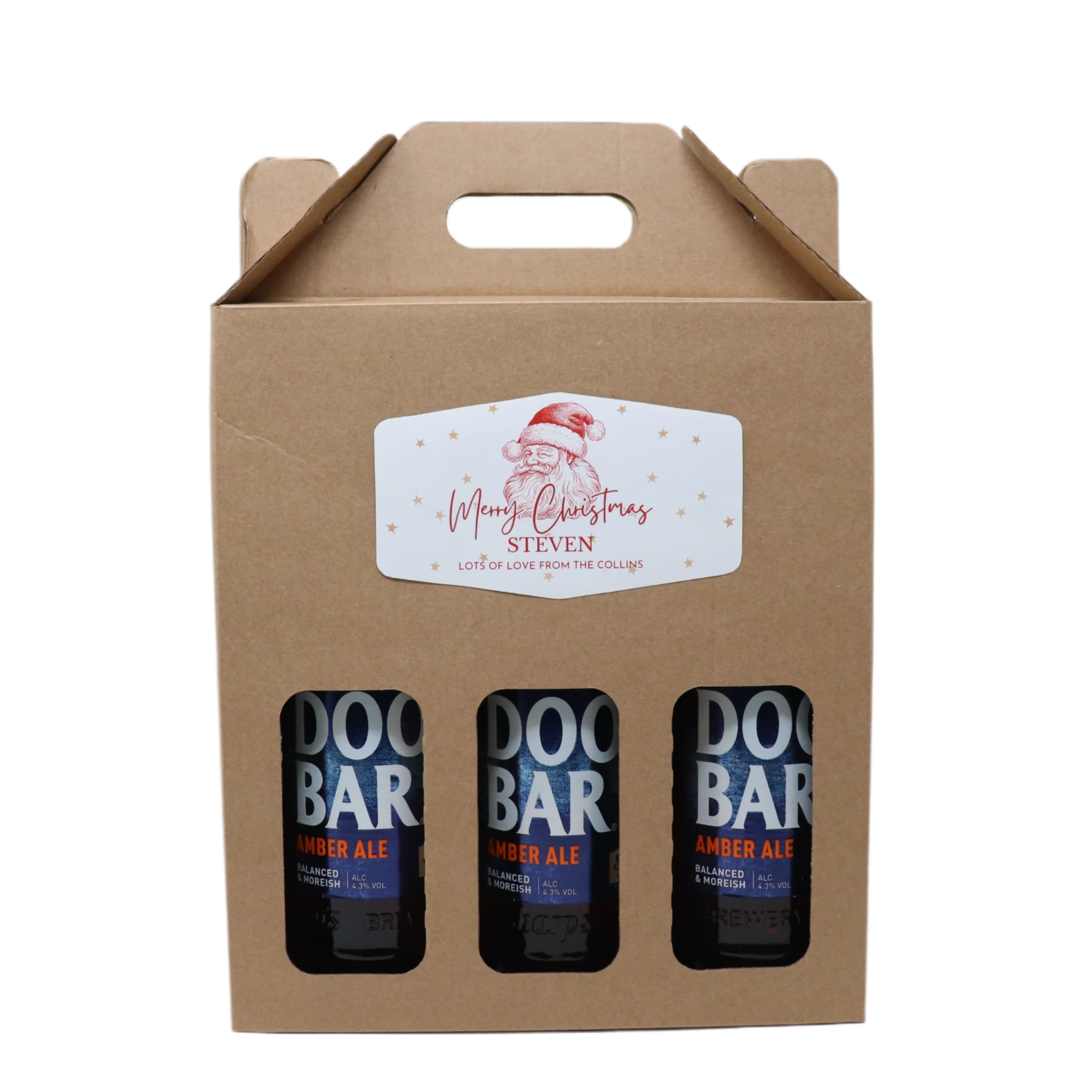 Personalised Kraft Box & 3 Bottles of Doom Bar Gift Set - Father Christmas Label